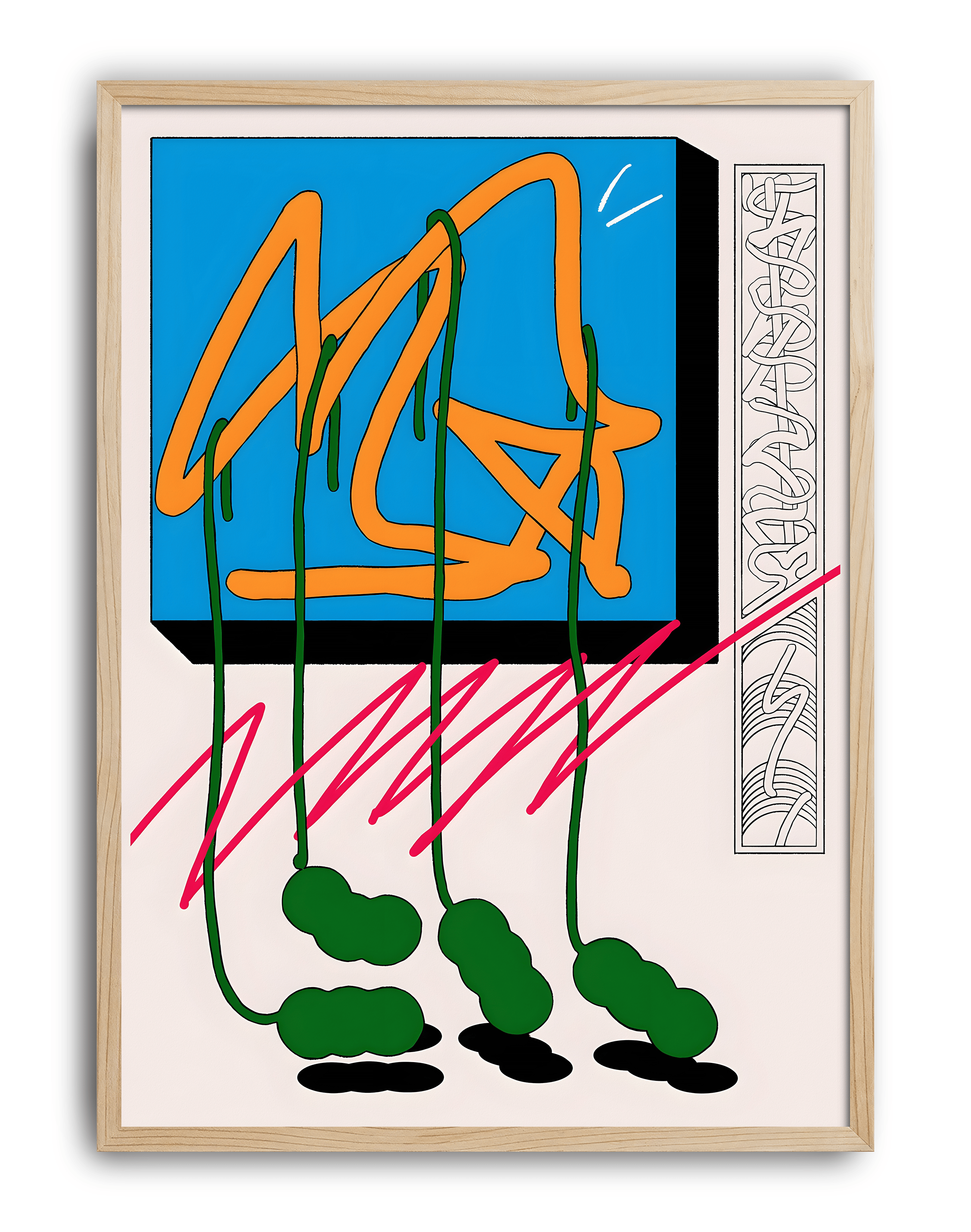 Azure Trace Modern Duvar Tablosu – Mavi Turuncu Grafik Abstract Poster