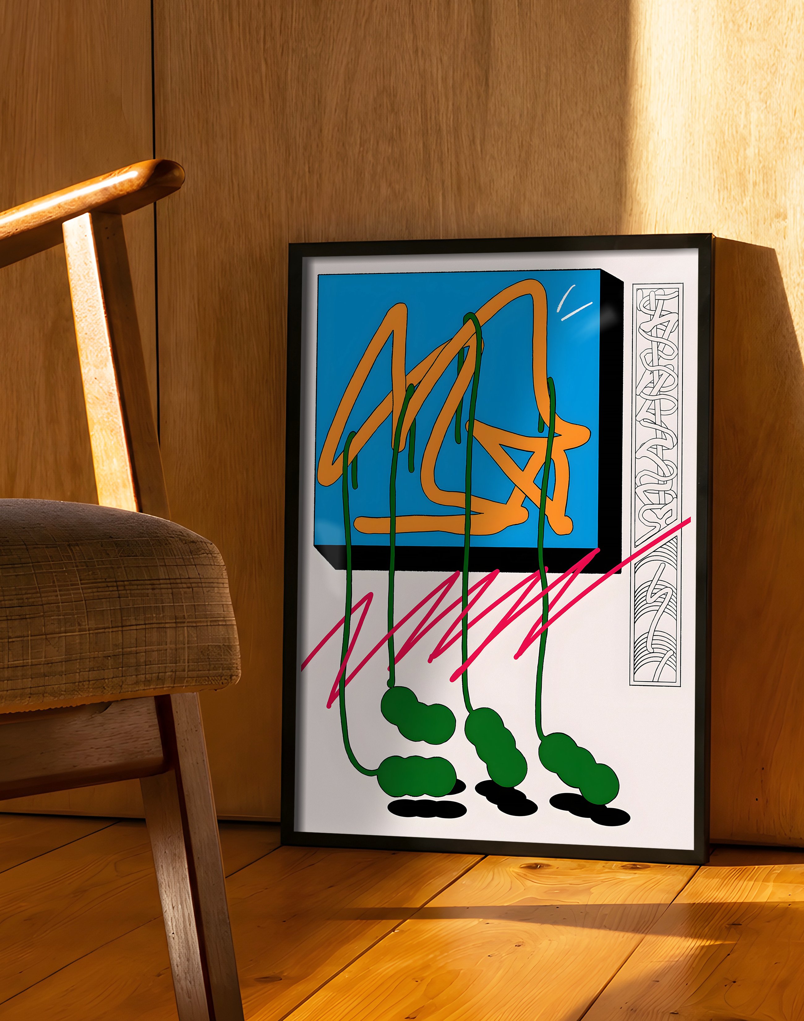 Azure Trace Modern Duvar Tablosu – Mavi Turuncu Grafik Abstract Poster