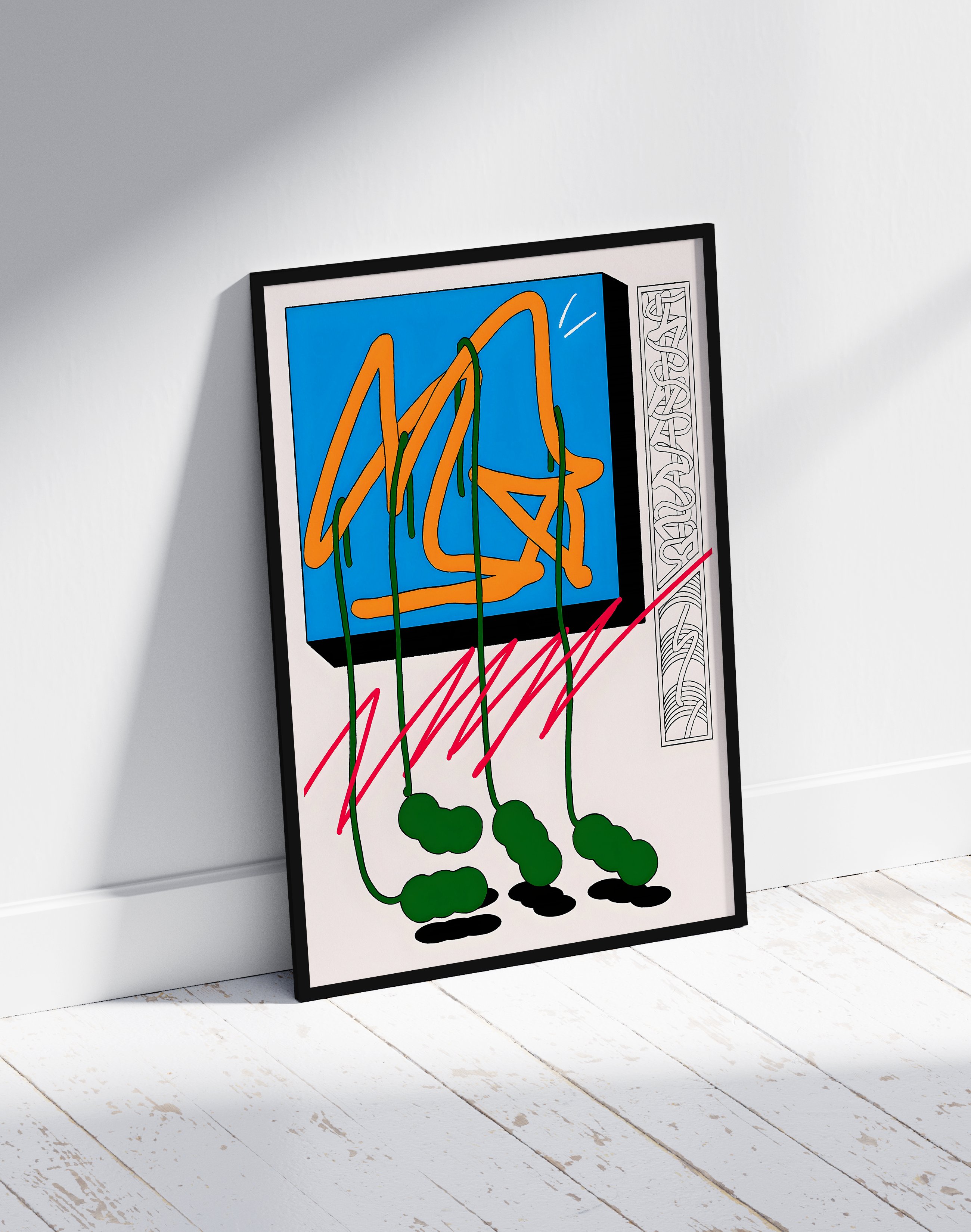 Azure Trace Modern Duvar Tablosu – Mavi Turuncu Grafik Abstract Poster