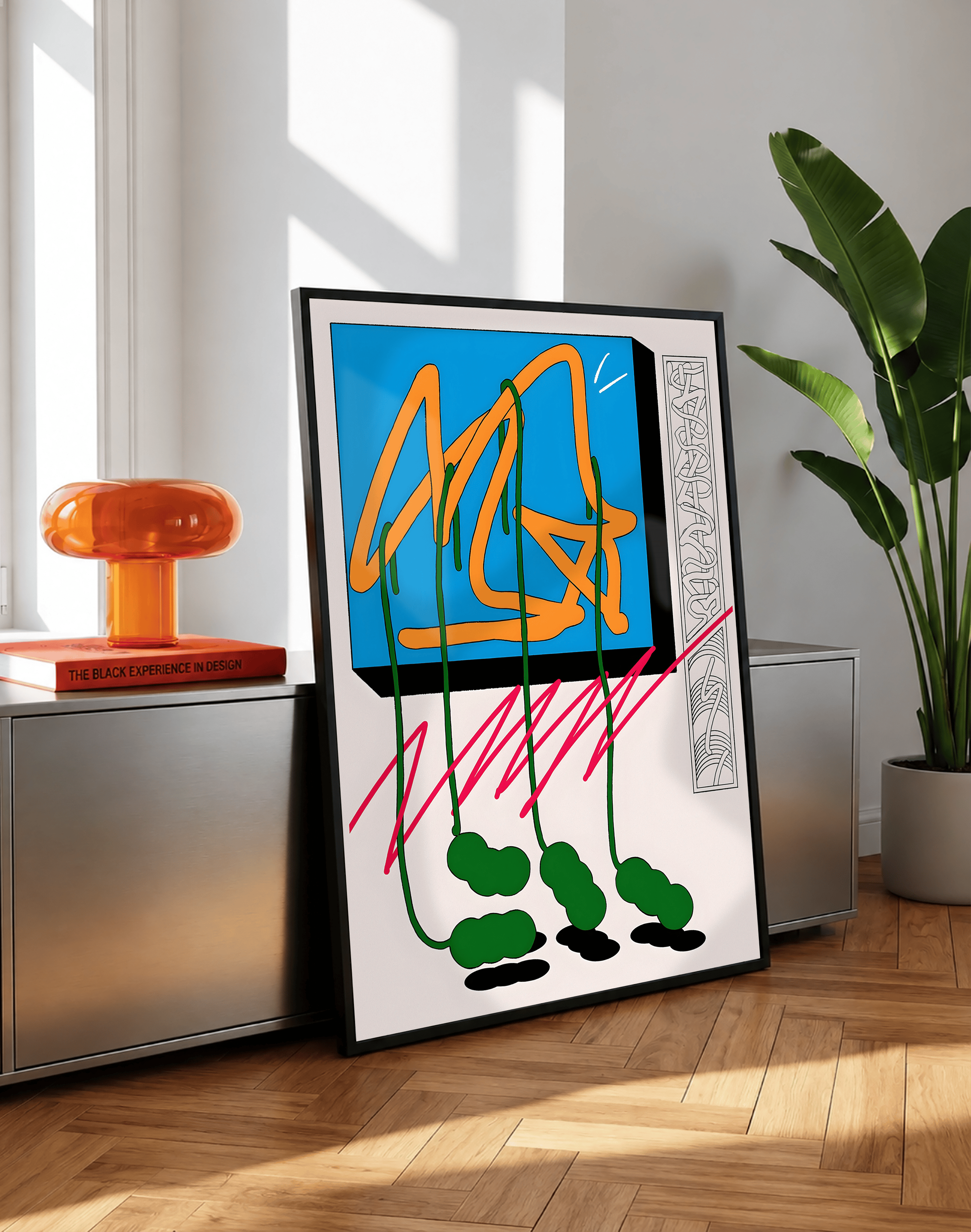 Azure Trace Modern Duvar Tablosu – Mavi Turuncu Grafik Abstract Poster