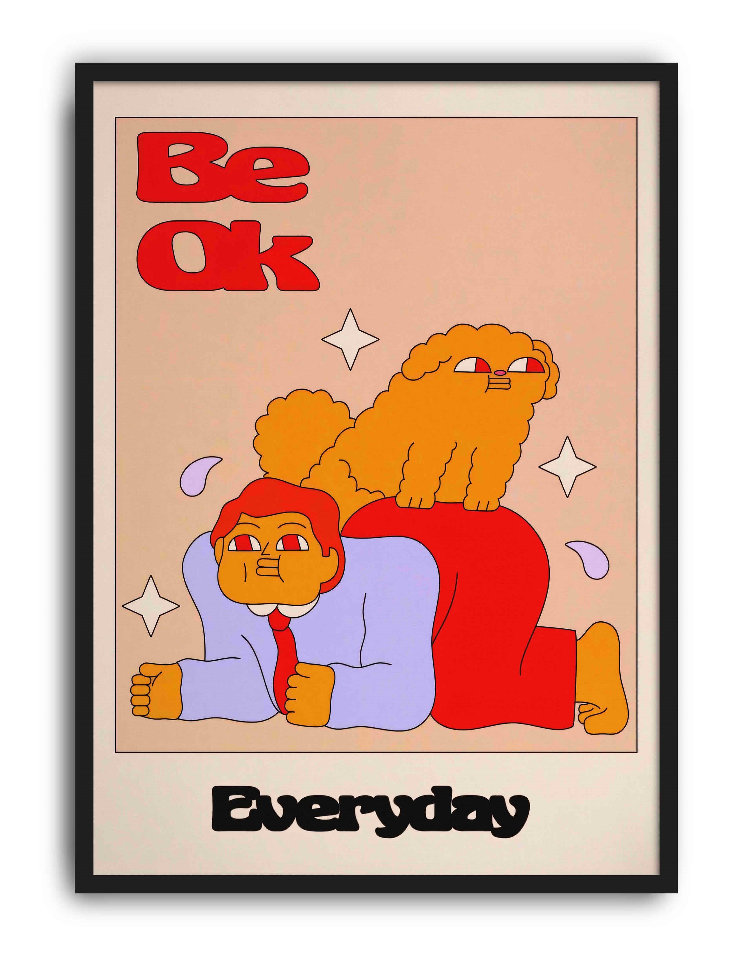 Be OK Everyday Renkli Figüratif Duvar Tablosu - Krem Zeminli Tipografik Poster