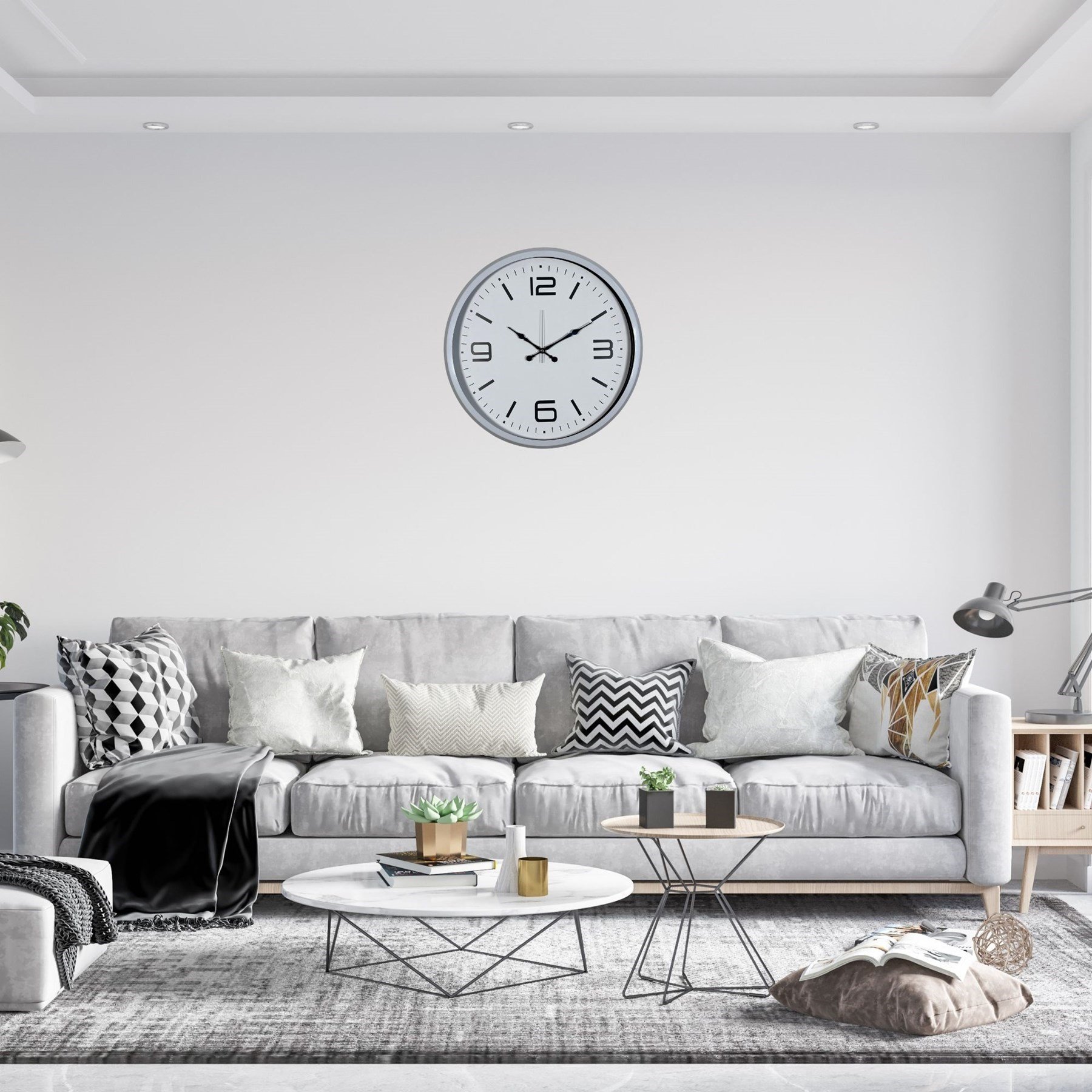 Beyaz Modern Prestij 52 Cm Metal Duvar Saati