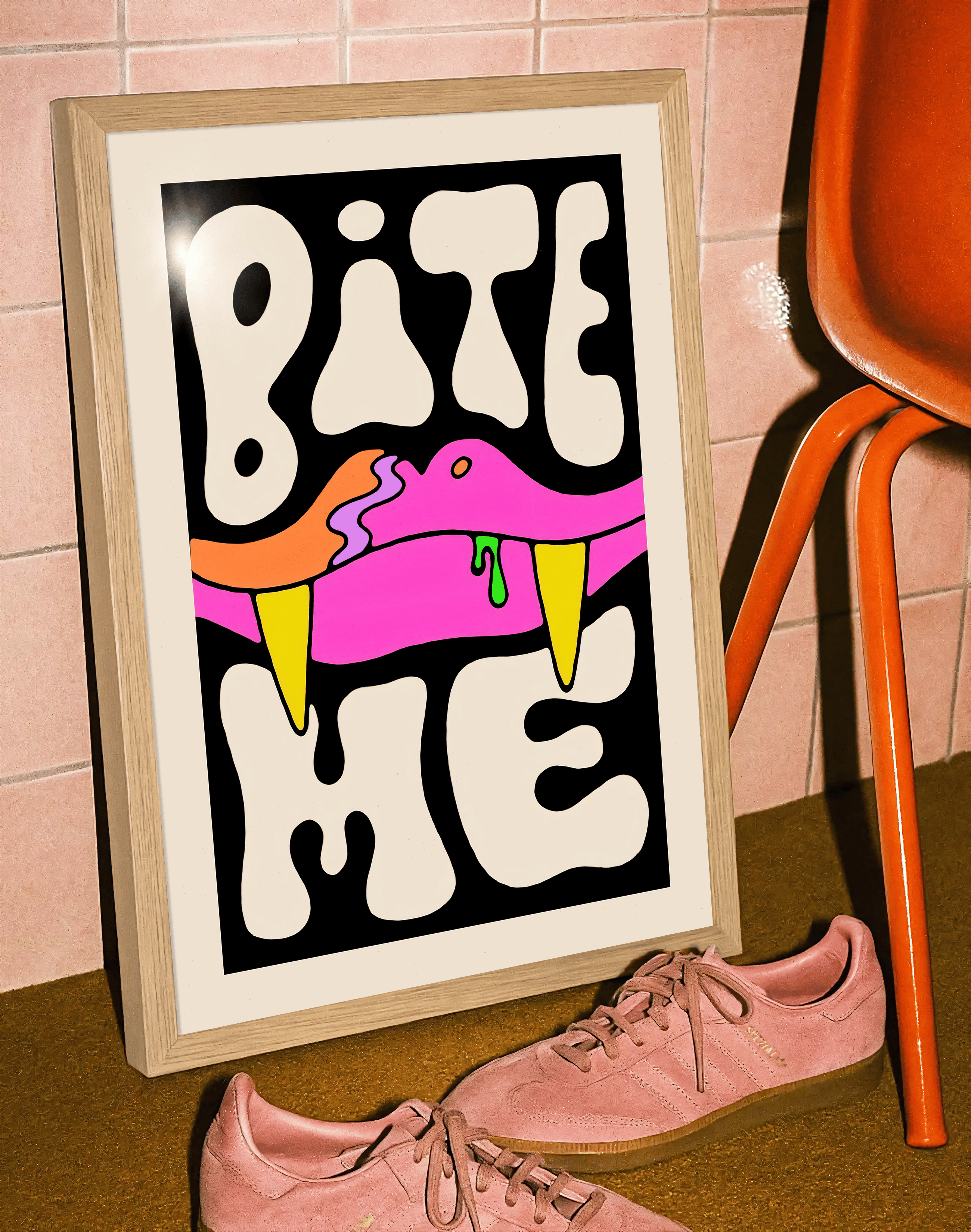 Bite Me Modern Duvar Tablosu – Pop Art Vampir Dudak Poster