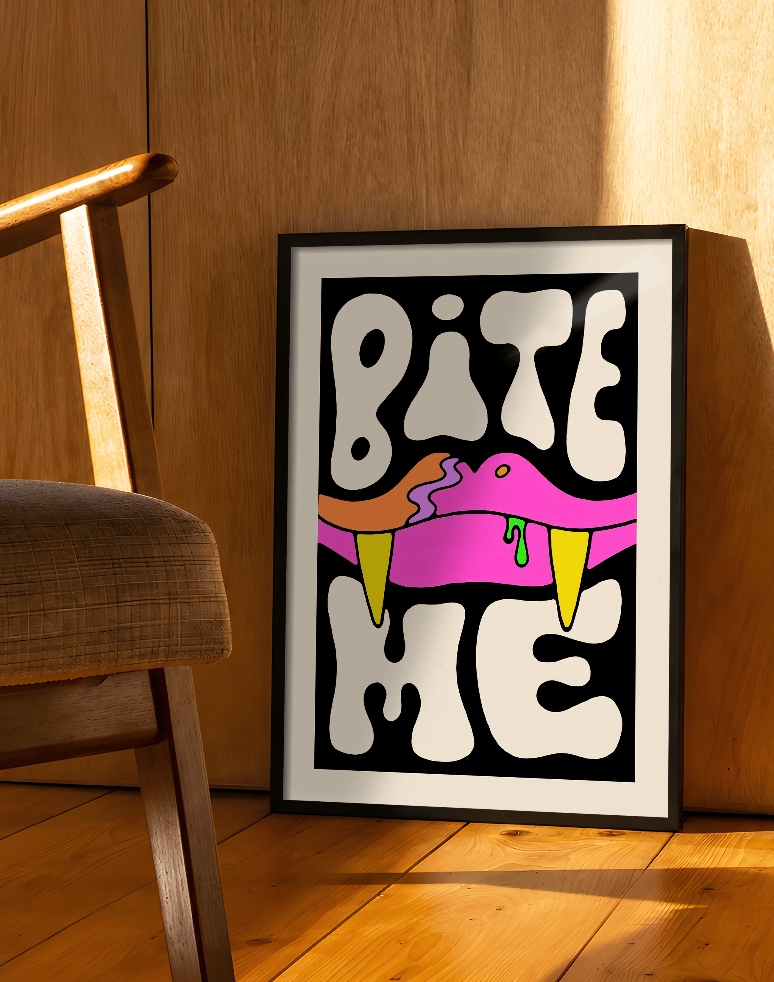 Bite Me Modern Duvar Tablosu – Pop Art Vampir Dudak Poster