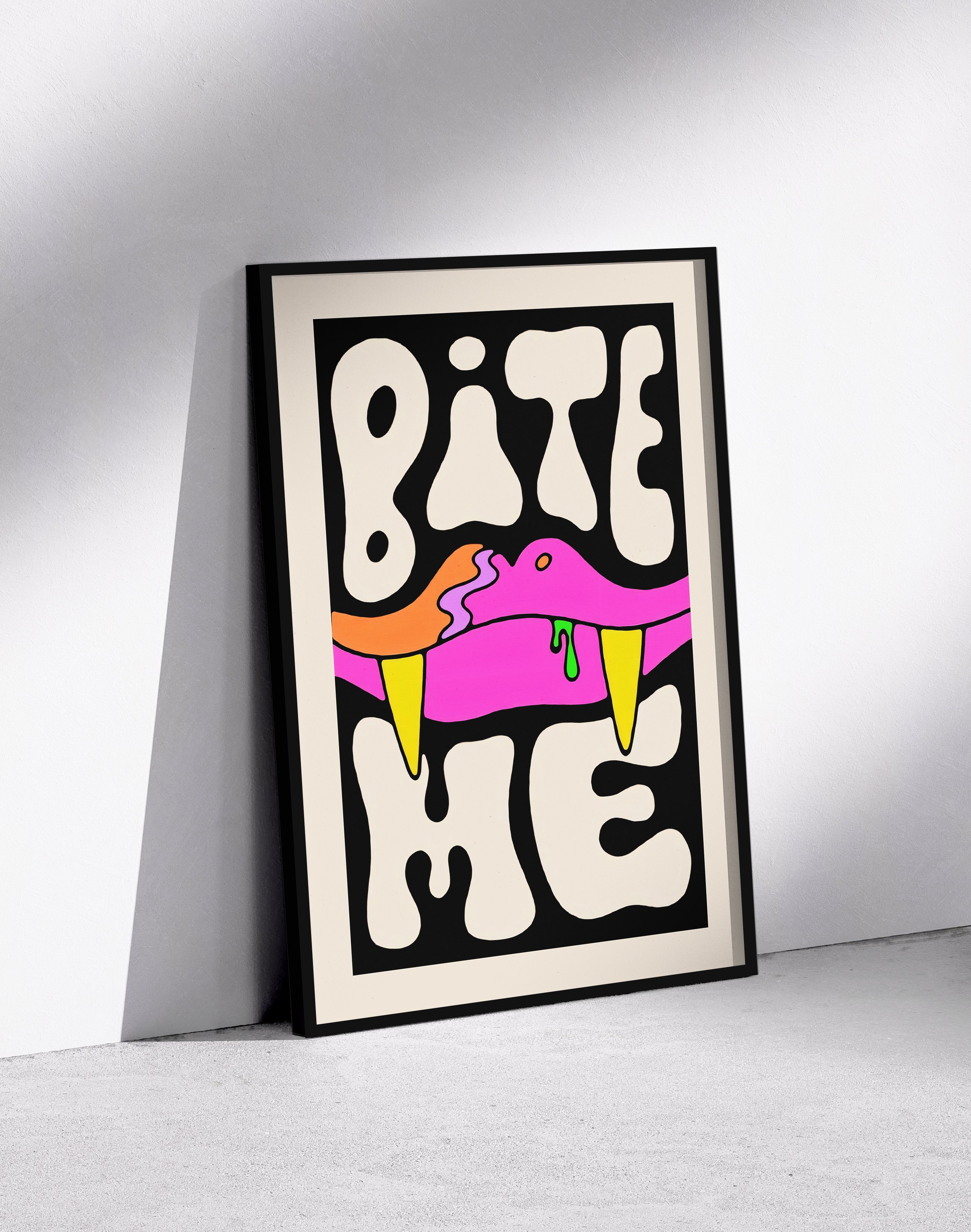 Bite Me Modern Duvar Tablosu – Pop Art Vampir Dudak Poster