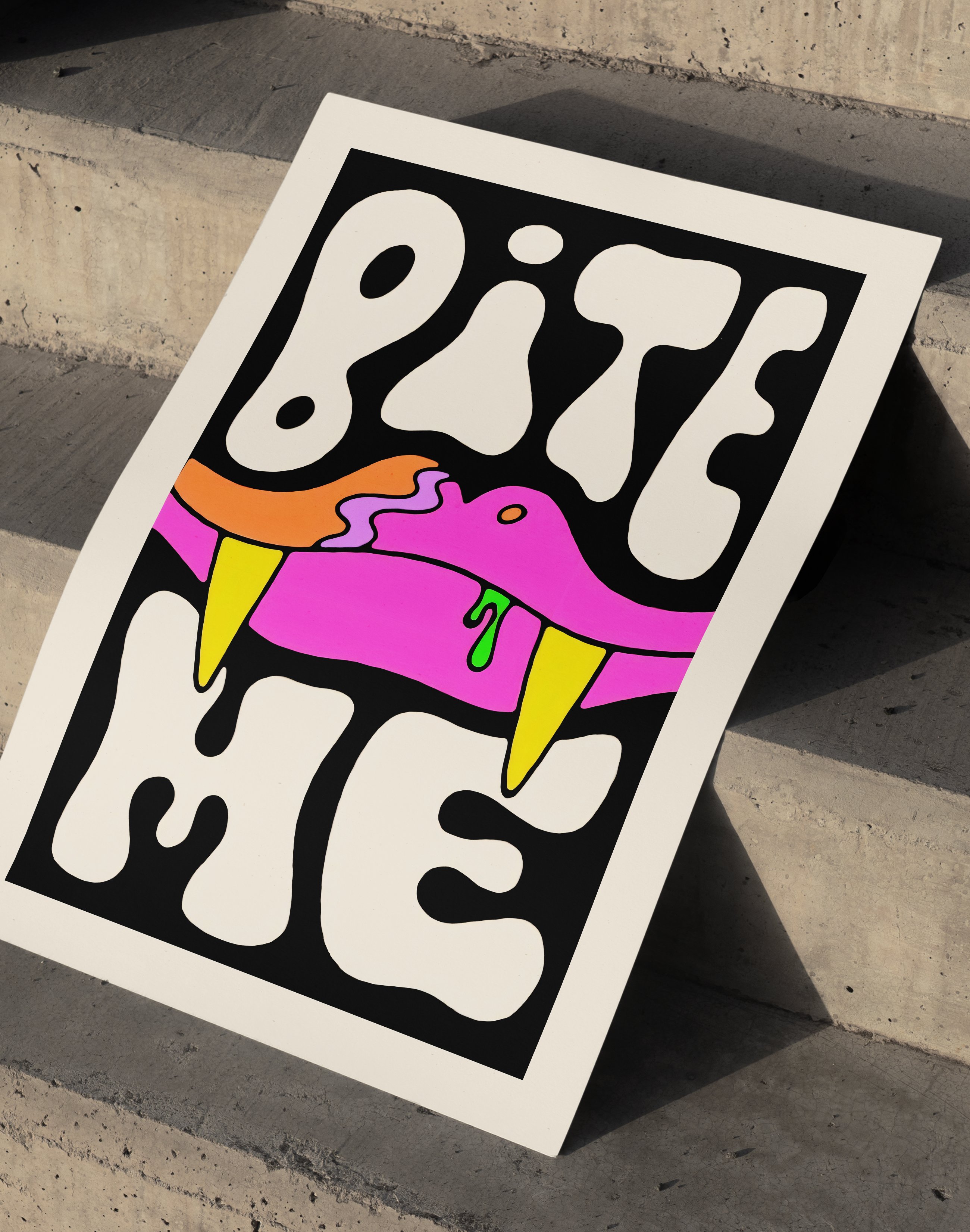 Bite Me Modern Duvar Tablosu – Pop Art Vampir Dudak Poster