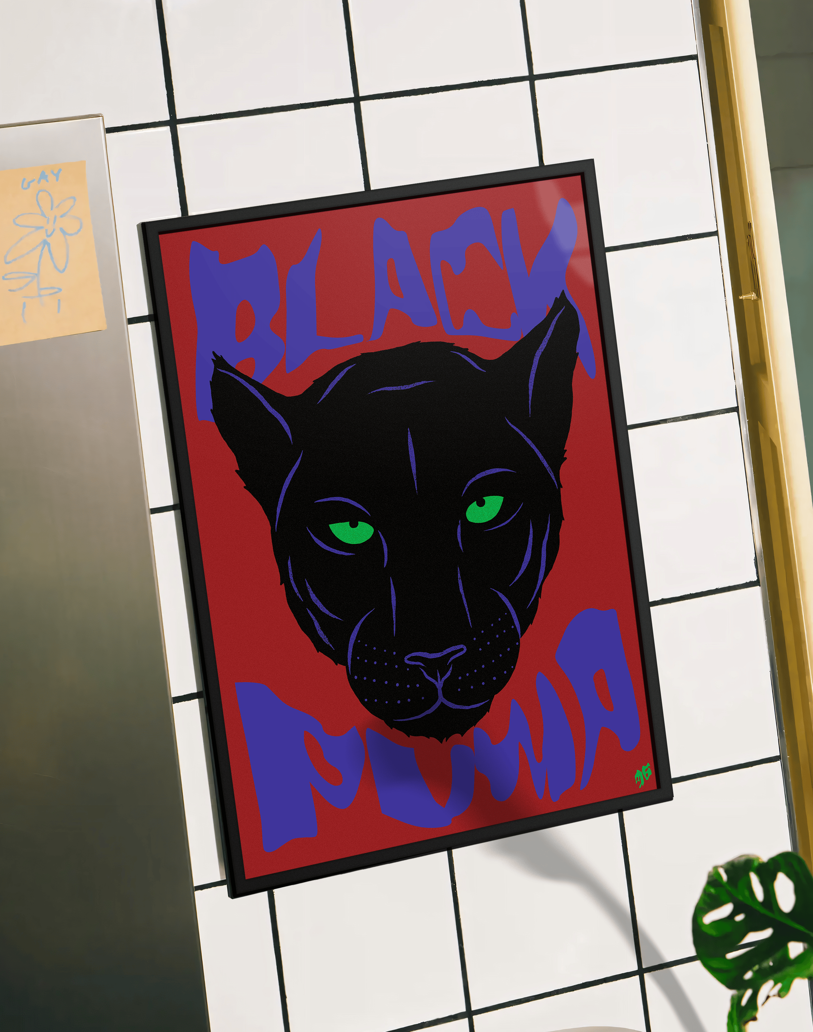 Black Puma Modern Duvar Tablosu – Kırmızı Siyah Panter Poster