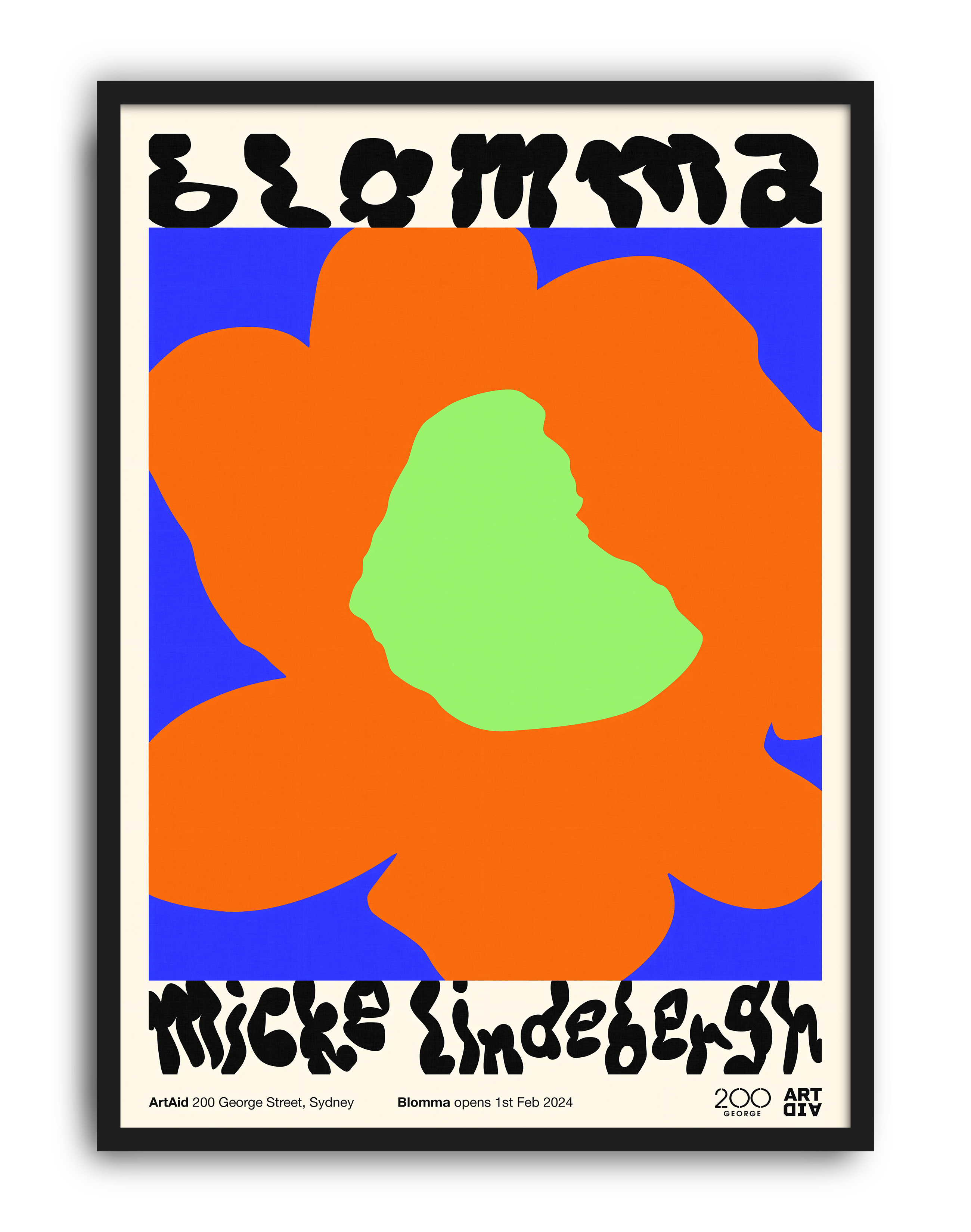Blomma Flower Modern Duvar Tablosu – Turuncu Mavi Tipografik Çiçek Poster