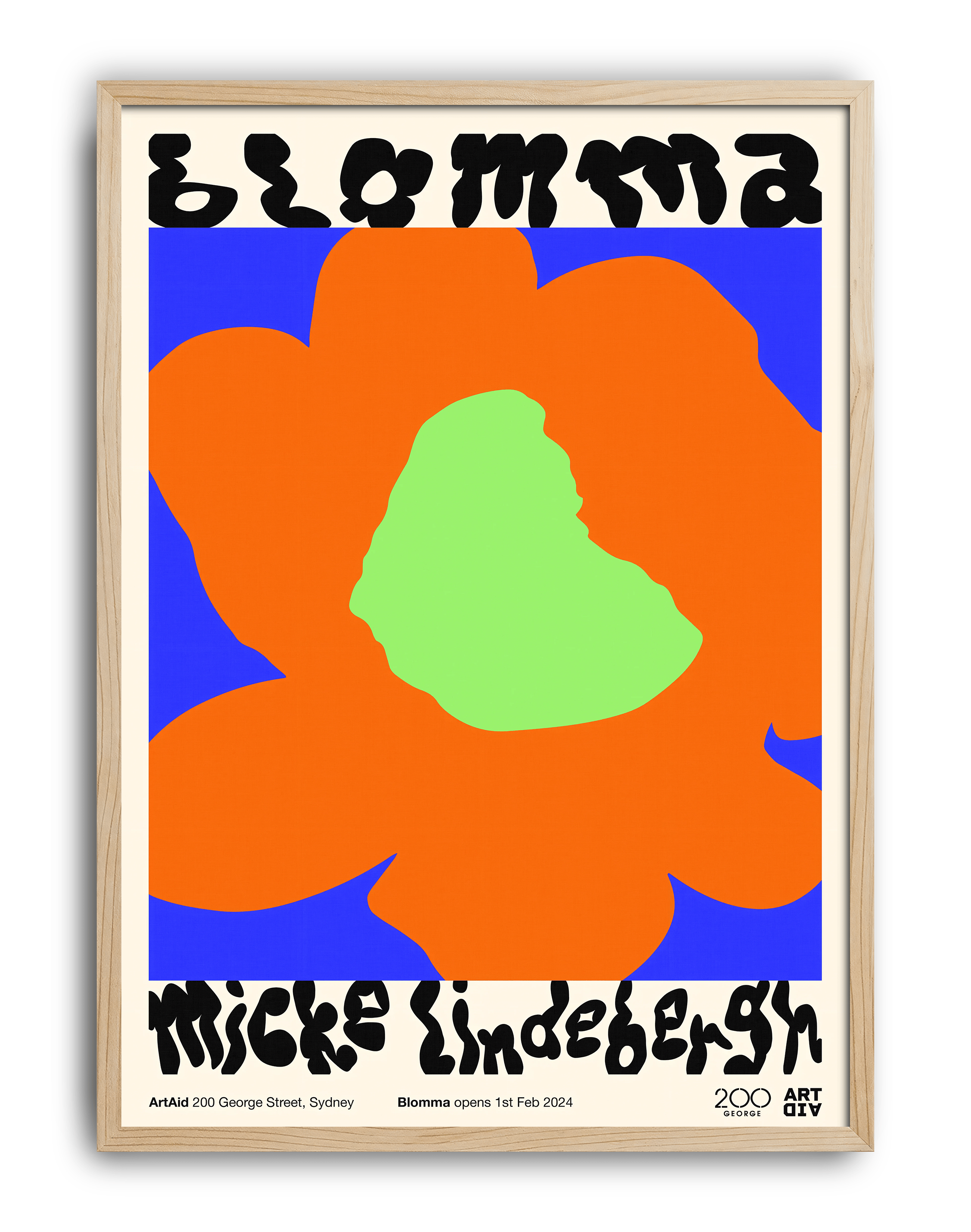 Blomma Flower Modern Duvar Tablosu – Turuncu Mavi Tipografik Çiçek Poster