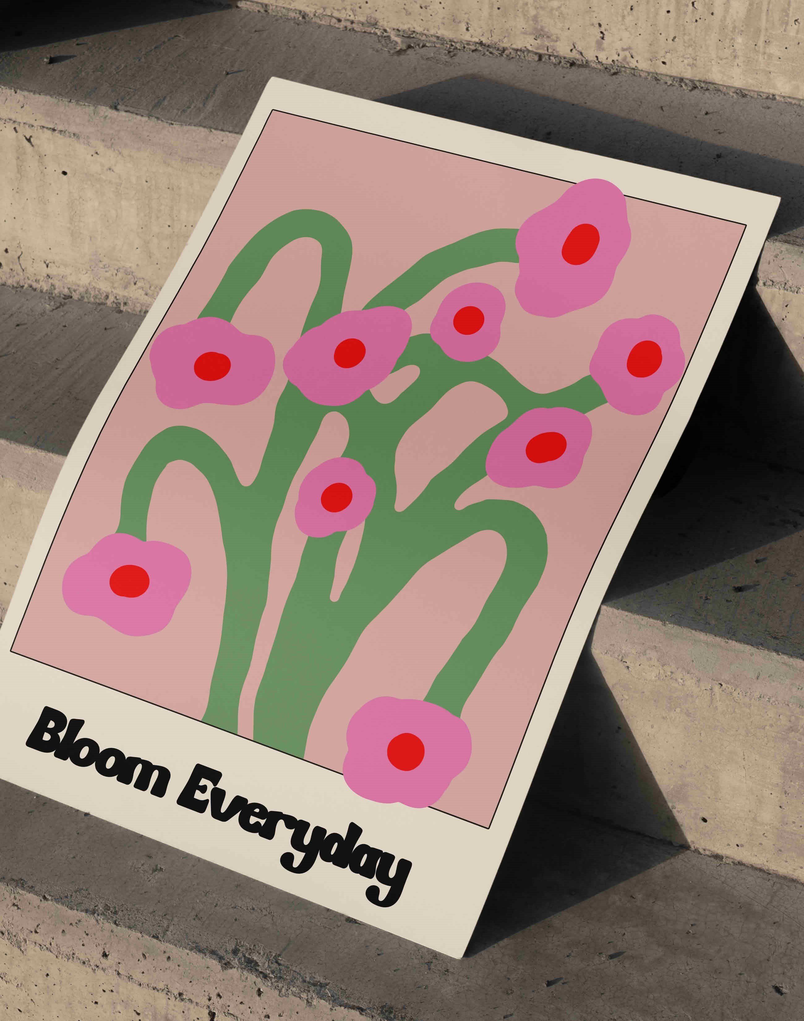 Bloom Everyday Pembe Retro Çiçek Duvar Tablosu