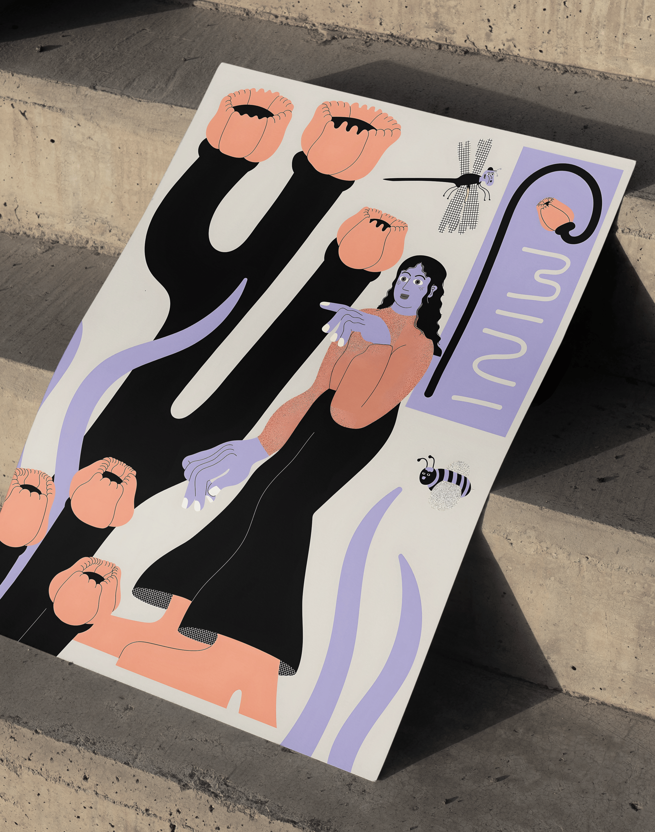 Bloom Guardian Modern Duvar Tablosu – Bej Mor Figüratif Botanik Poster