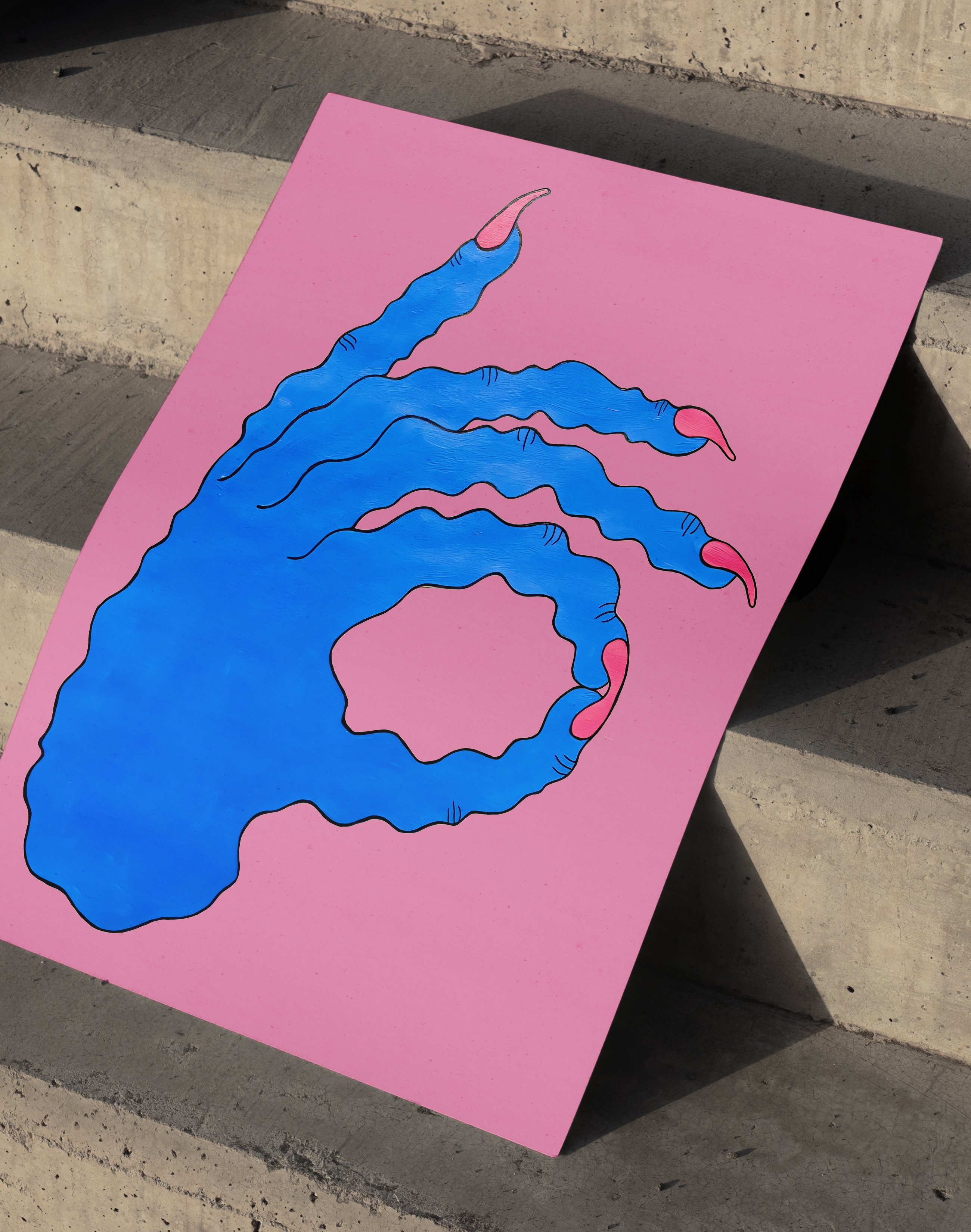 Blue Gesture Modern Duvar Tablosu – Pembe Mavi El İşareti Poster