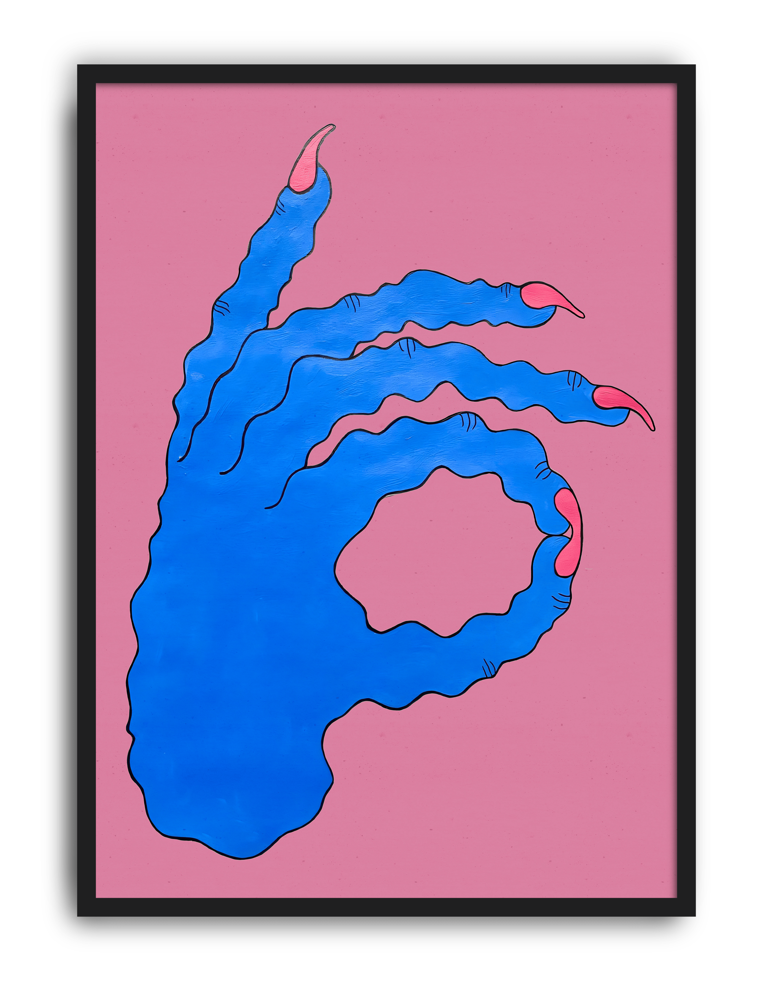 Blue Gesture Modern Duvar Tablosu – Pembe Mavi El İşareti Poster
