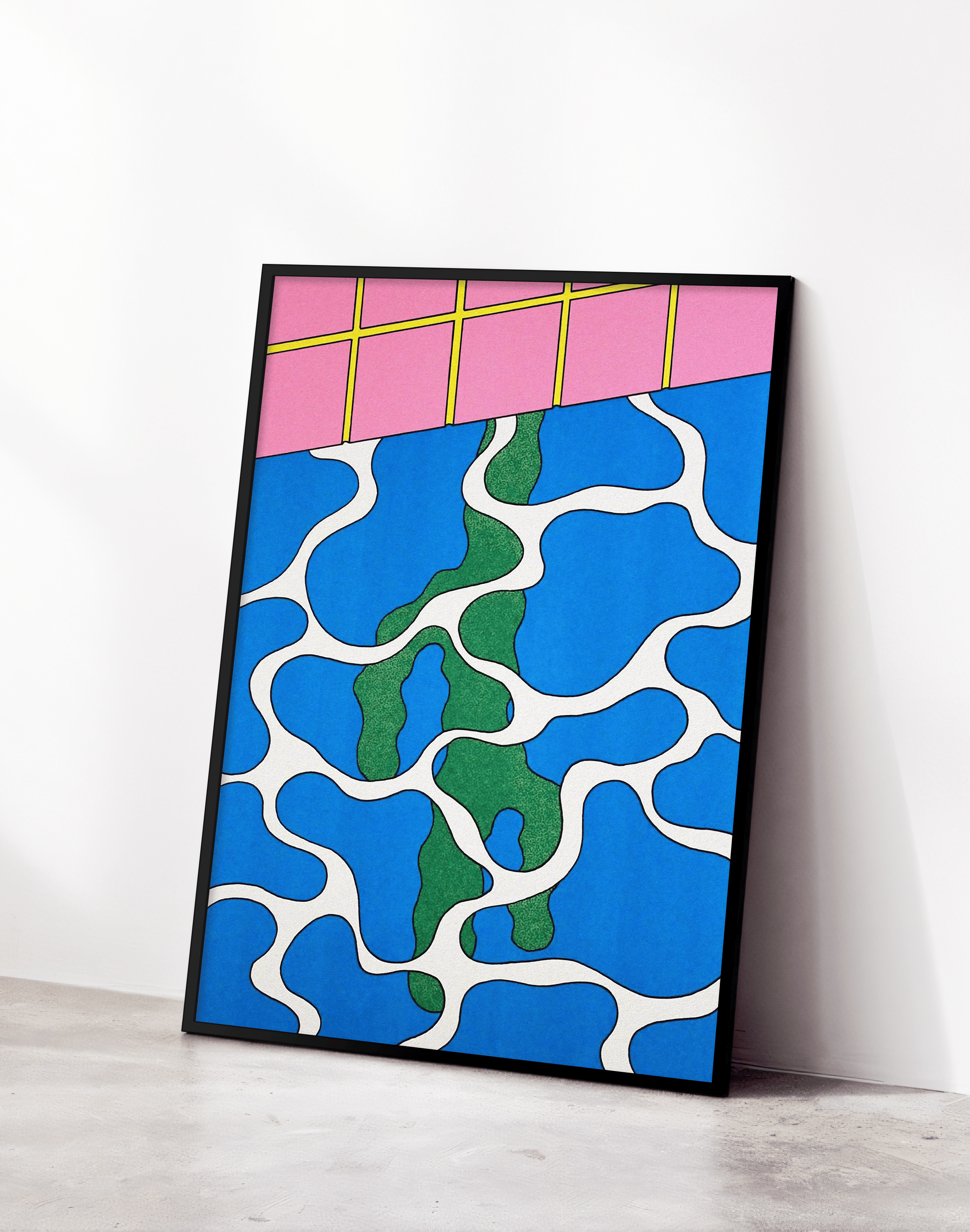Blue Grid Modern Duvar Tablosu – Mavi Yeşil Abstract Poster