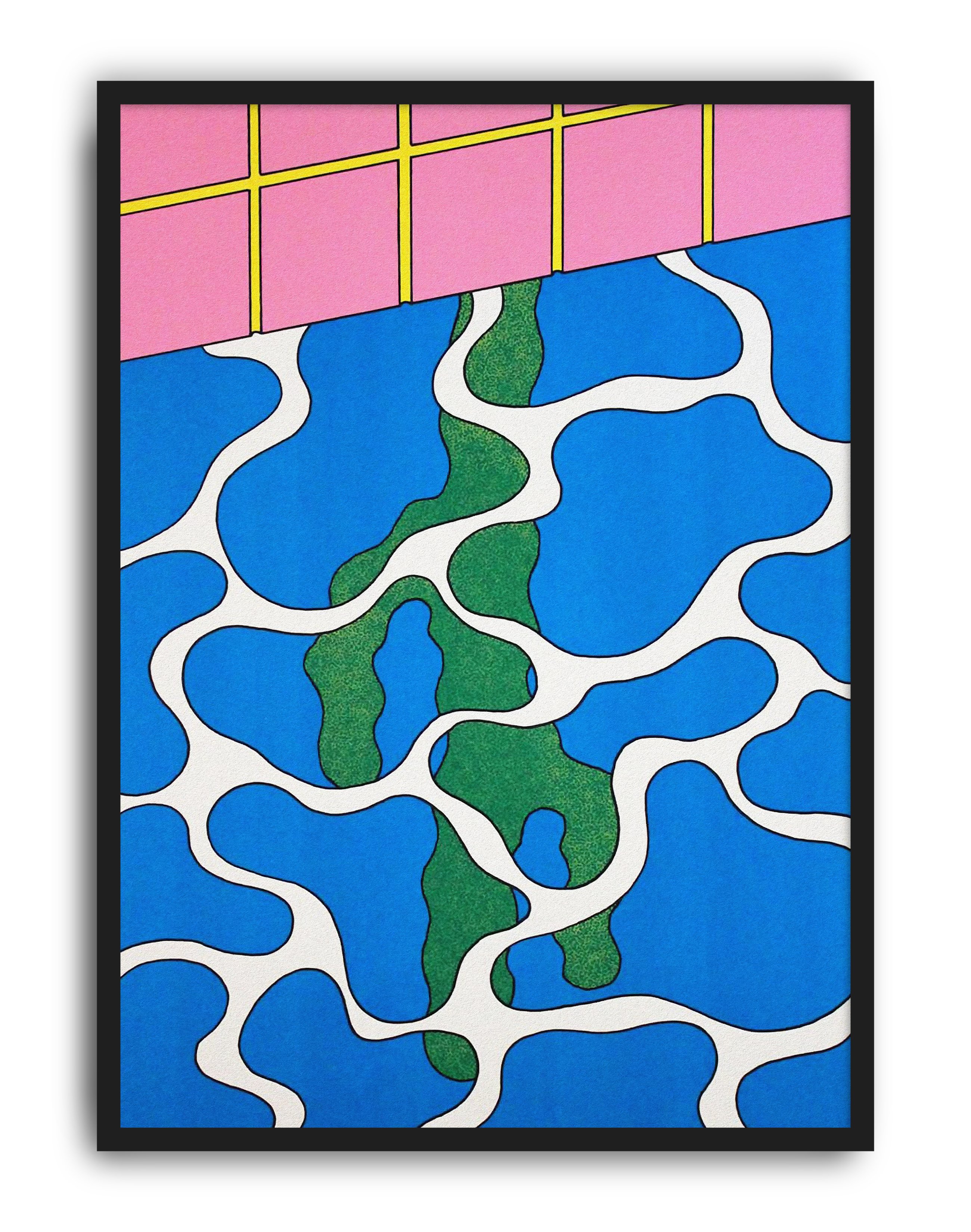 Blue Grid Modern Duvar Tablosu – Mavi Yeşil Abstract Poster