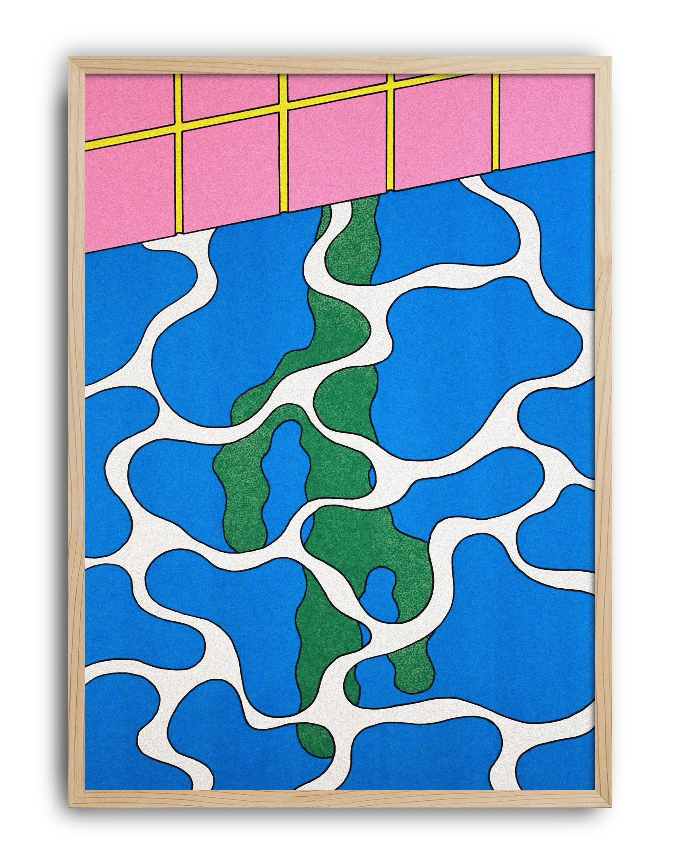 Blue Grid Modern Duvar Tablosu – Mavi Yeşil Abstract Poster