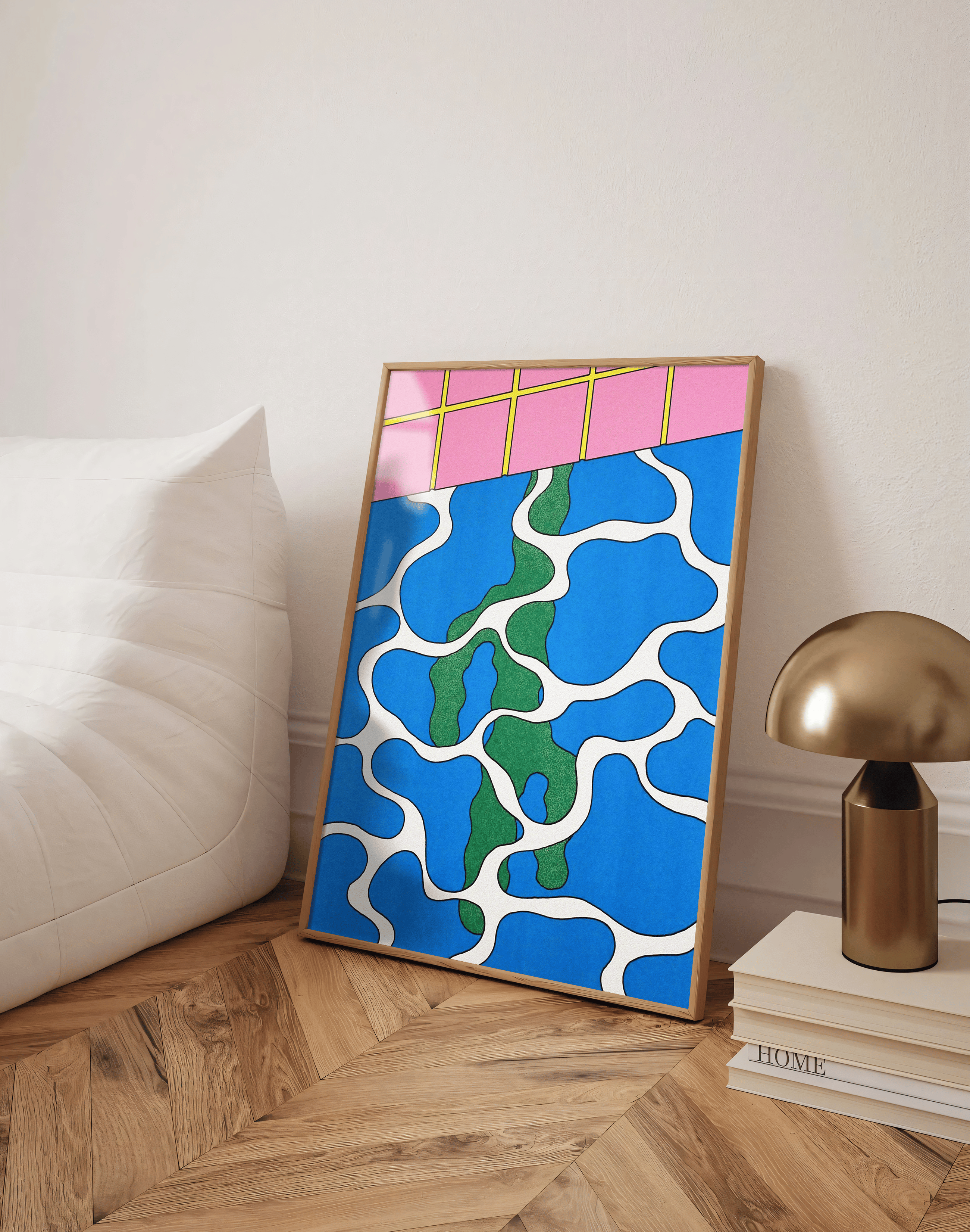 Blue Grid Modern Duvar Tablosu – Mavi Yeşil Abstract Poster