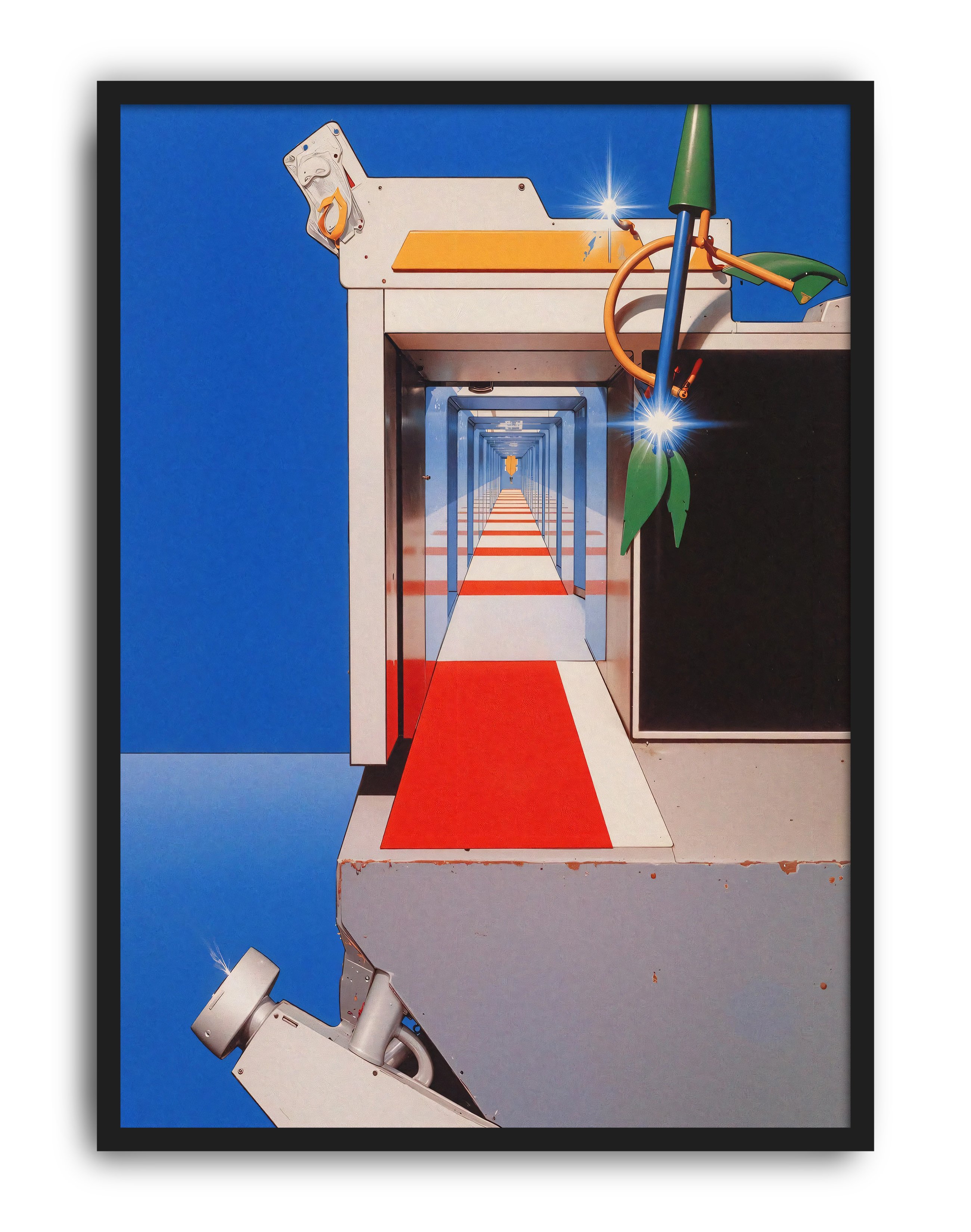 Blue Portal Modern Duvar Tablosu – Mavi Kırmızı Retro Futuristik Poster