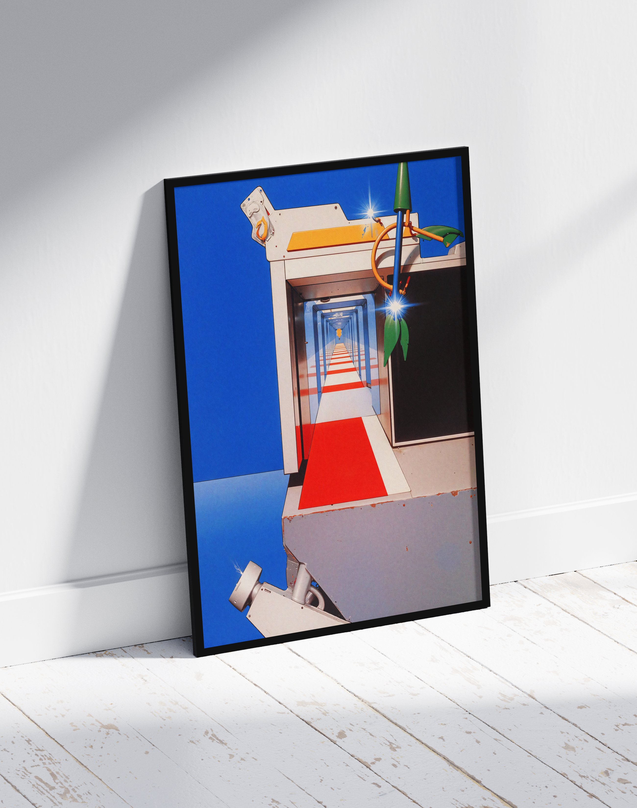 Blue Portal Modern Duvar Tablosu – Mavi Kırmızı Retro Futuristik Poster