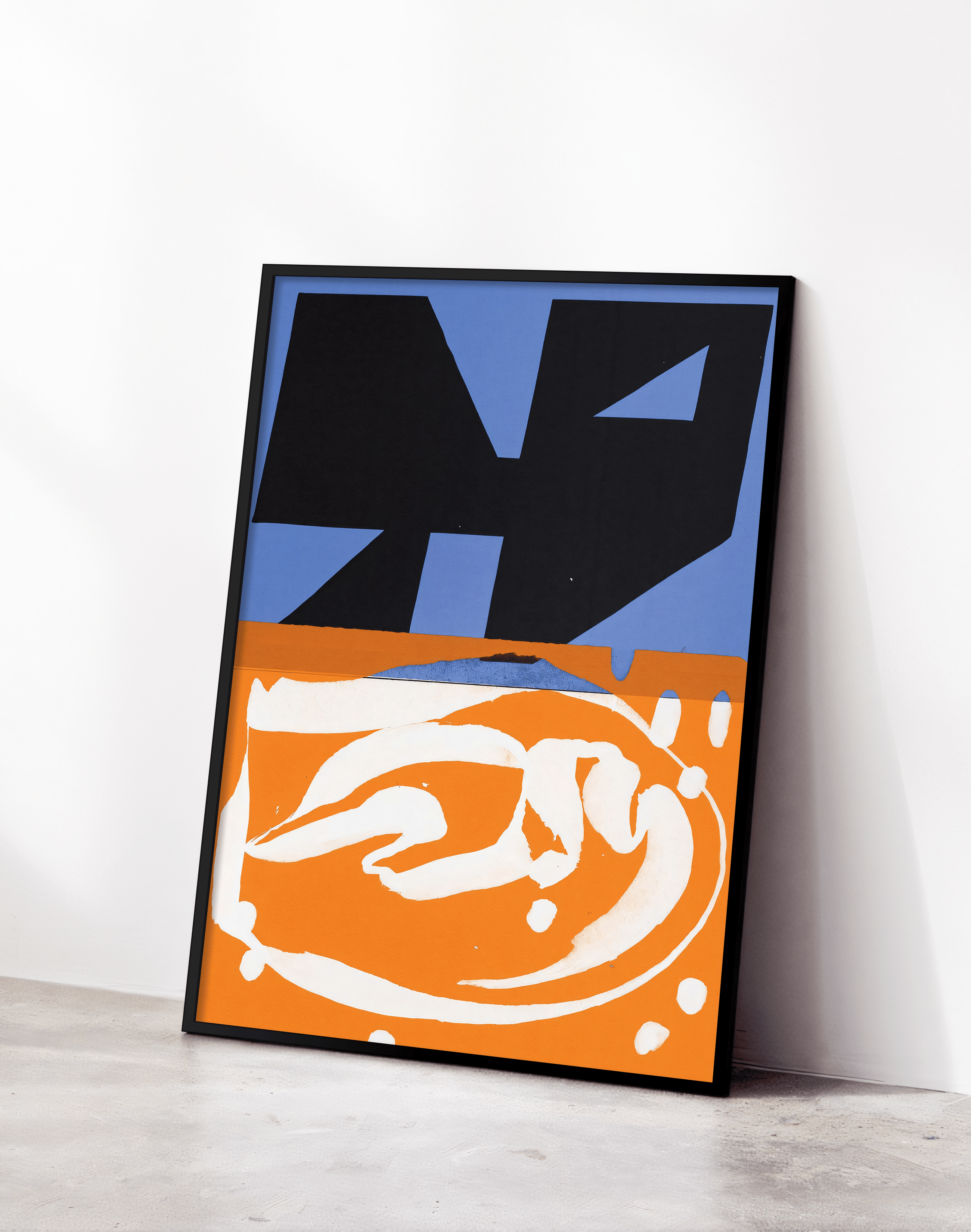 Blue Signal Modern Duvar Tablosu – Mavi Turuncu Abstract Poster