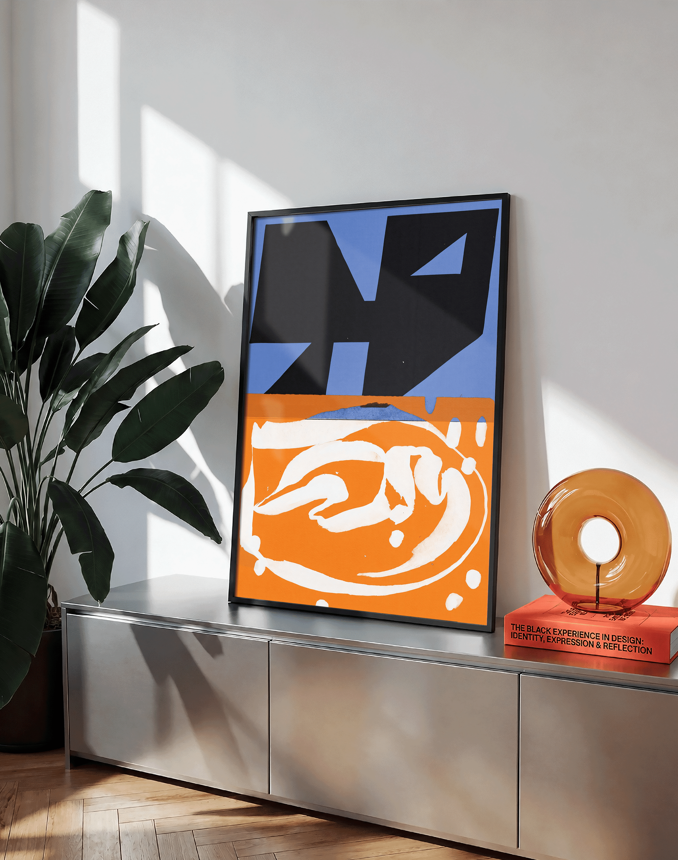 Blue Signal Modern Duvar Tablosu – Mavi Turuncu Abstract Poster