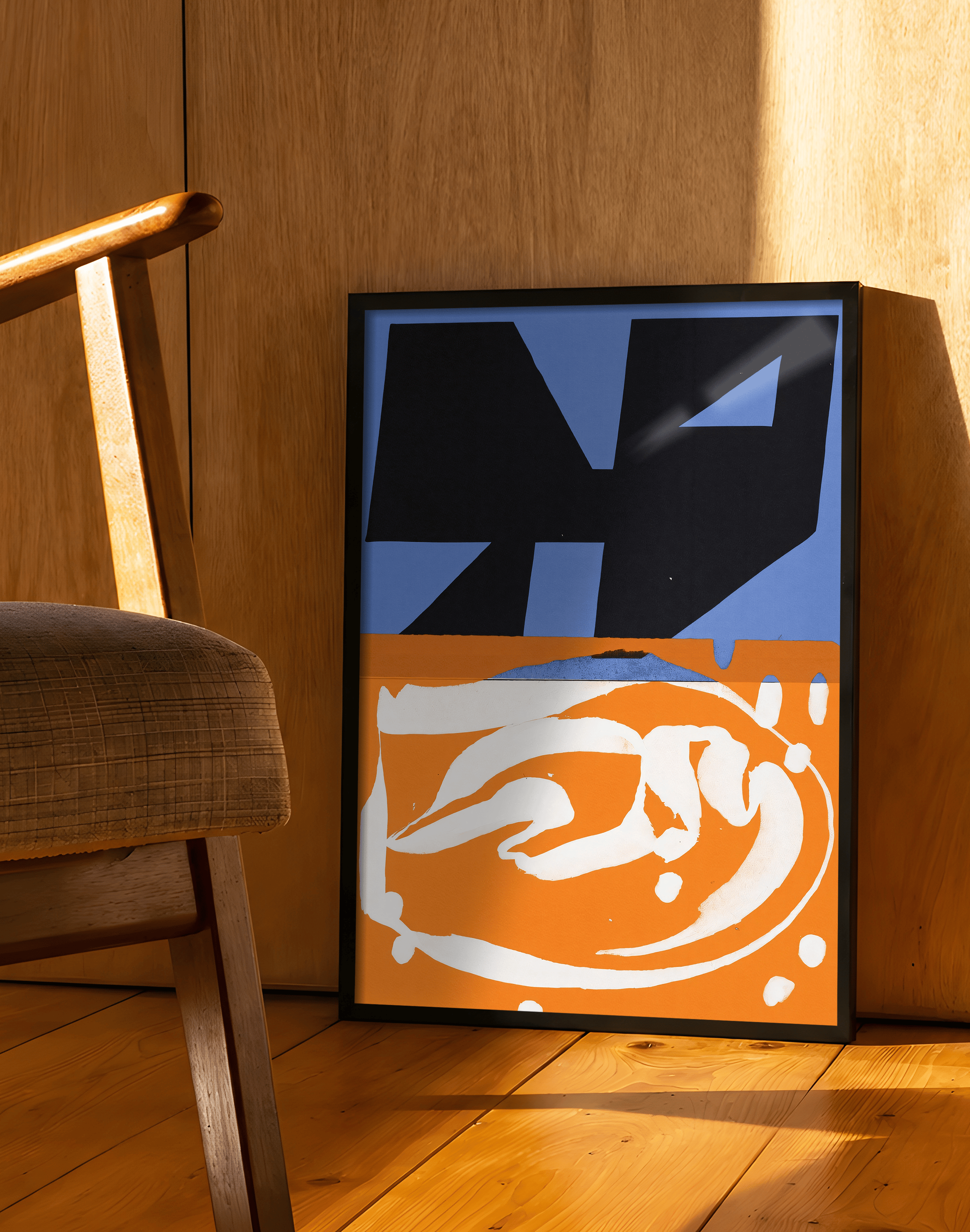 Blue Signal Modern Duvar Tablosu – Mavi Turuncu Abstract Poster