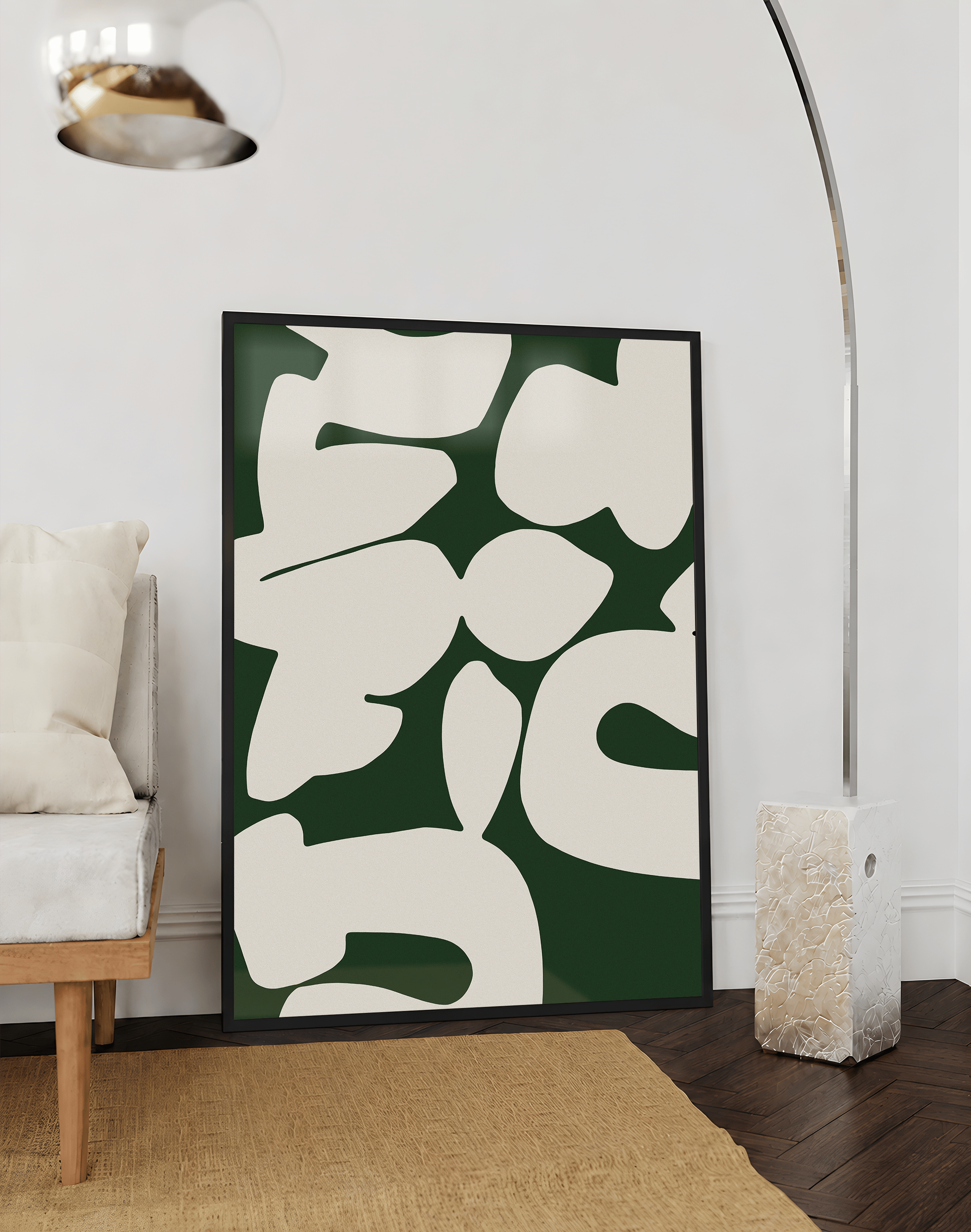 Botanic Flow Modern Duvar Tablosu – Yeşil Beyaz Minimal Abstract Poster