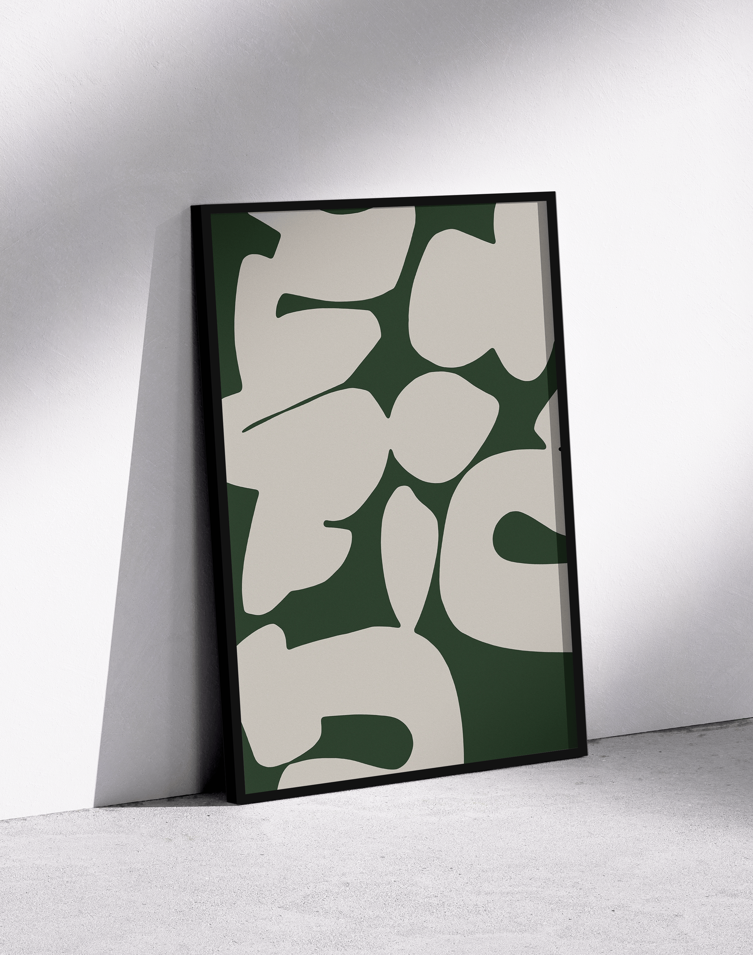 Botanic Flow Modern Duvar Tablosu – Yeşil Beyaz Minimal Abstract Poster