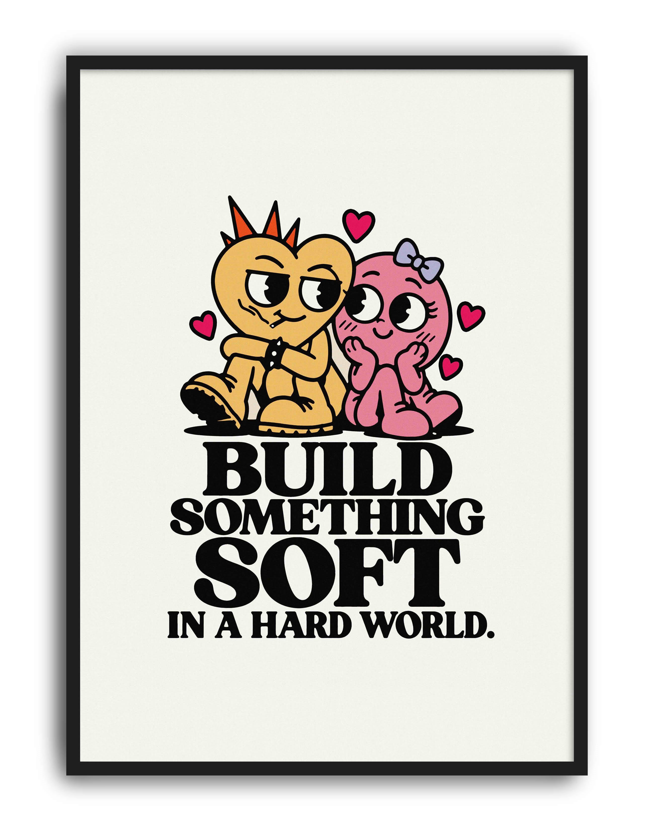 Build Something Soft Sevimli Karakter Tipografik Duvar Tablosu
