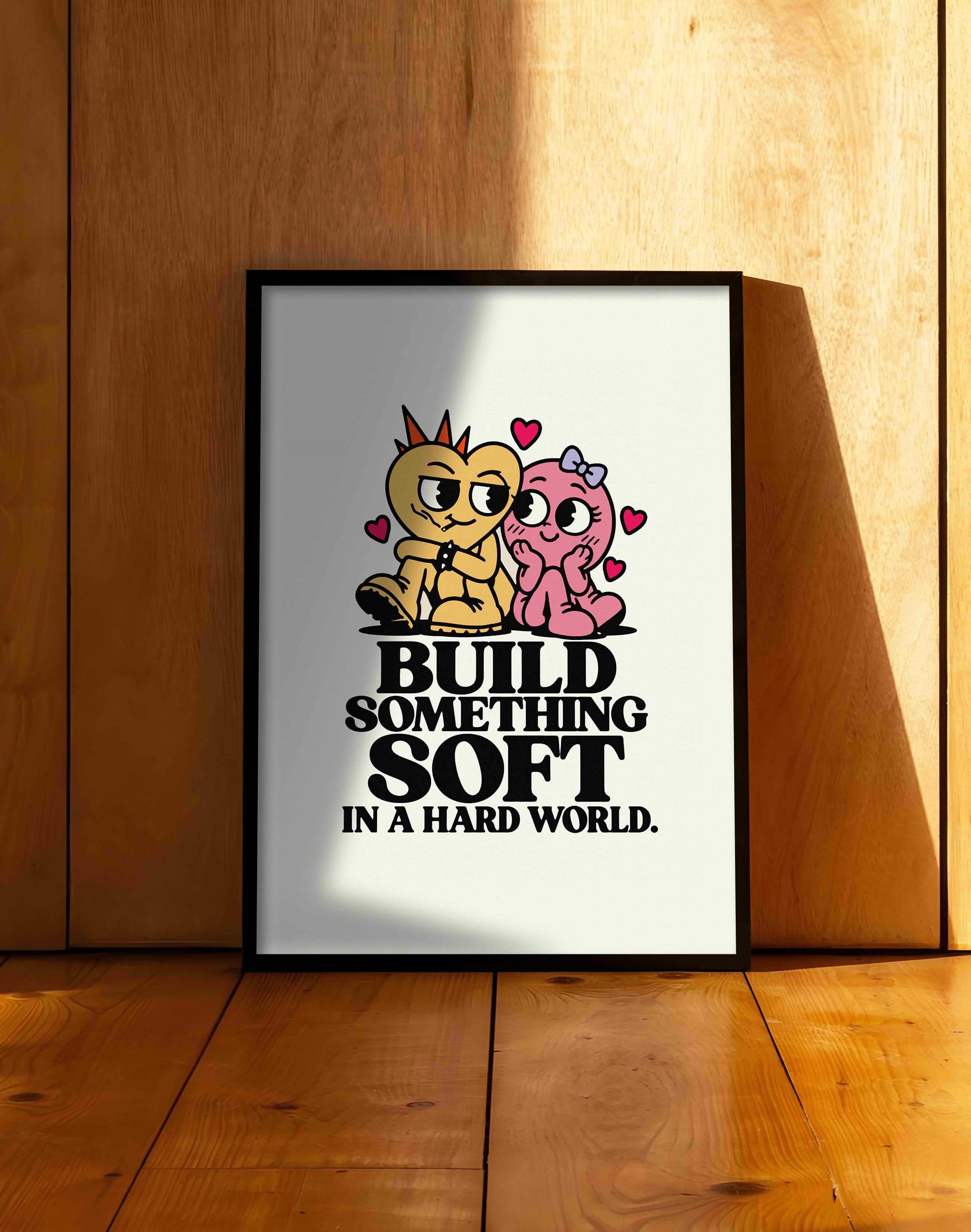 Build Something Soft Sevimli Karakter Tipografik Duvar Tablosu