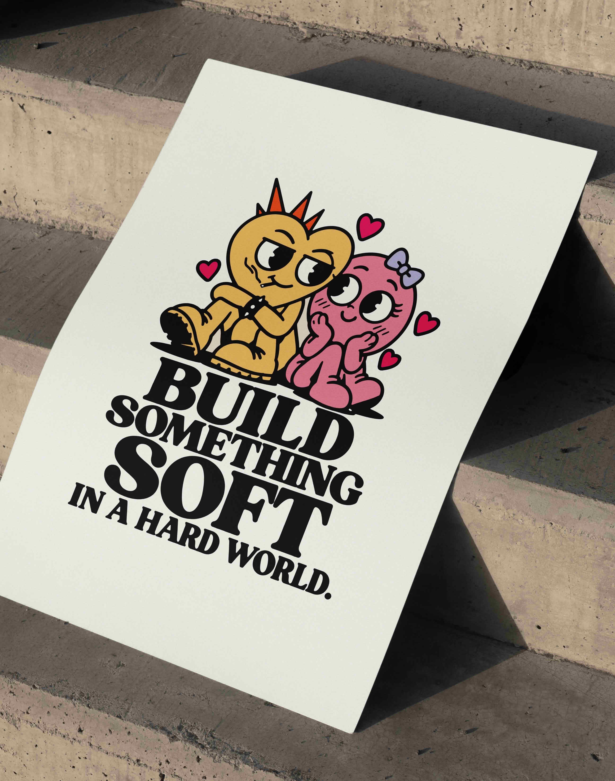 Build Something Soft Sevimli Karakter Tipografik Duvar Tablosu