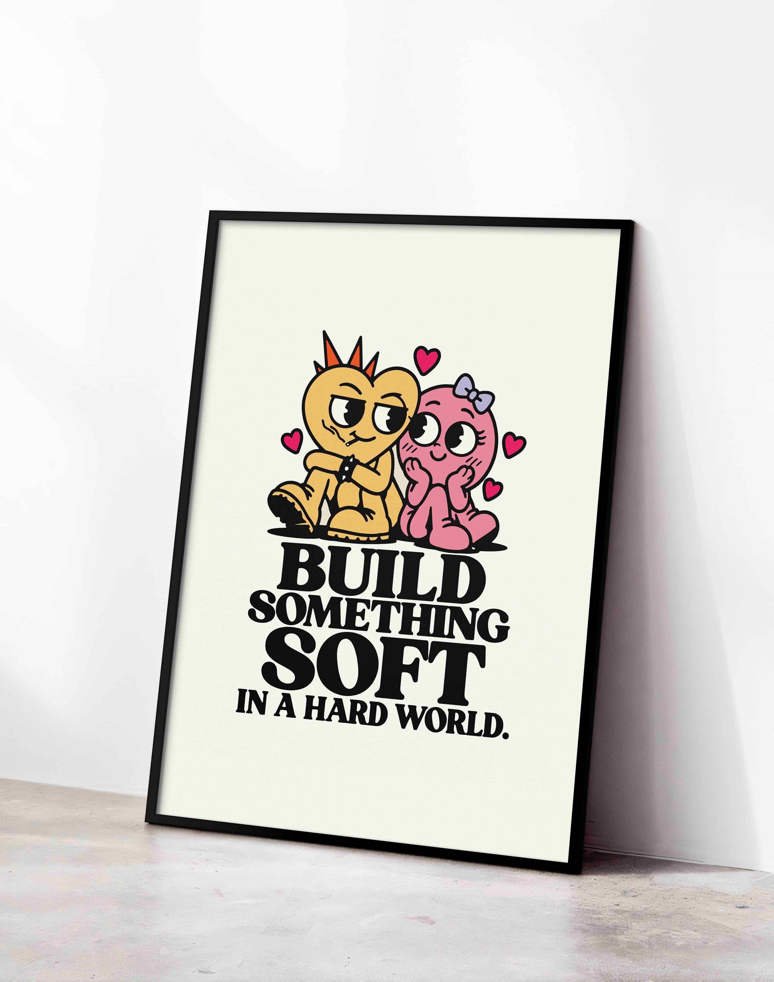 Build Something Soft Sevimli Karakter Tipografik Duvar Tablosu