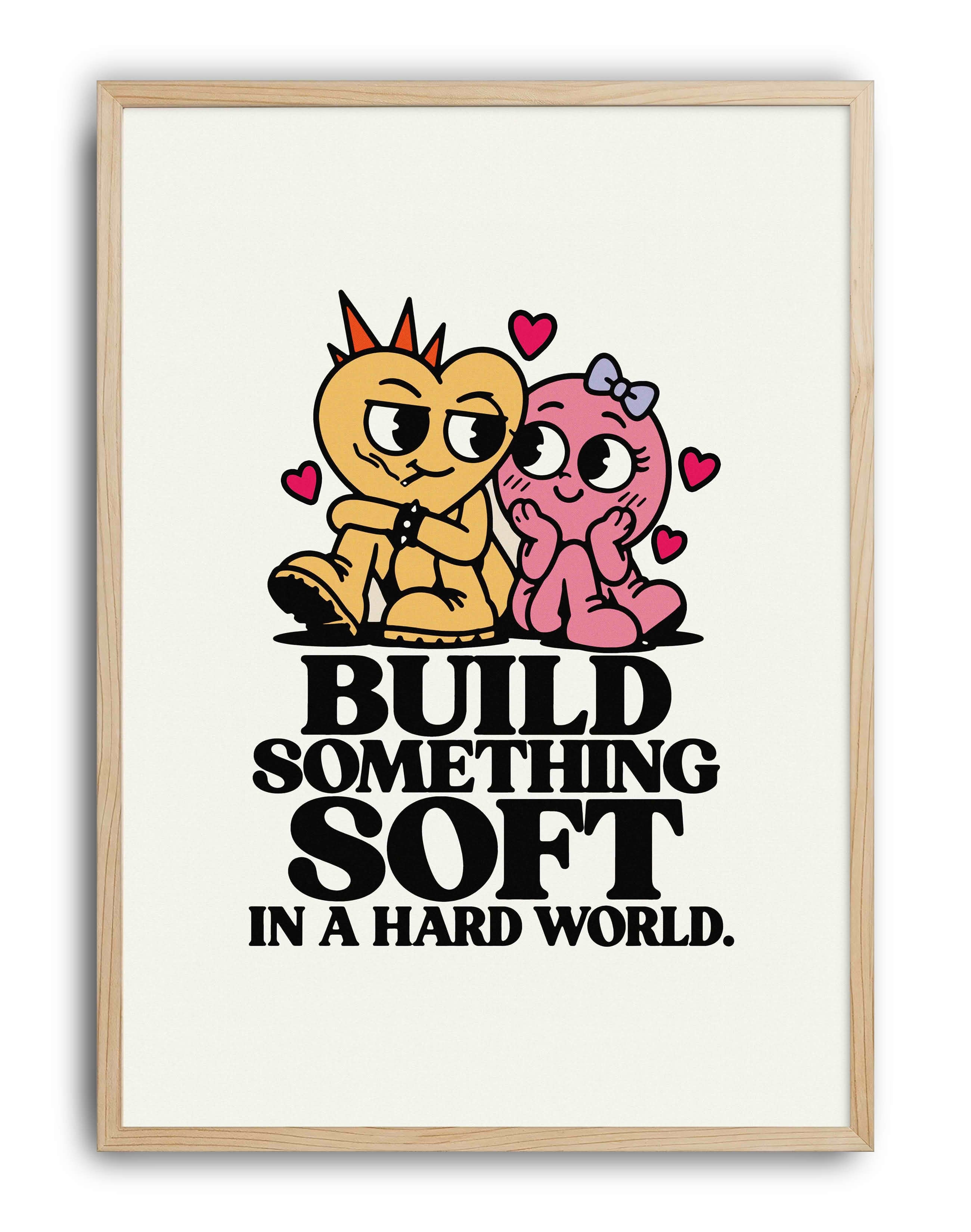 Build Something Soft Sevimli Karakter Tipografik Duvar Tablosu