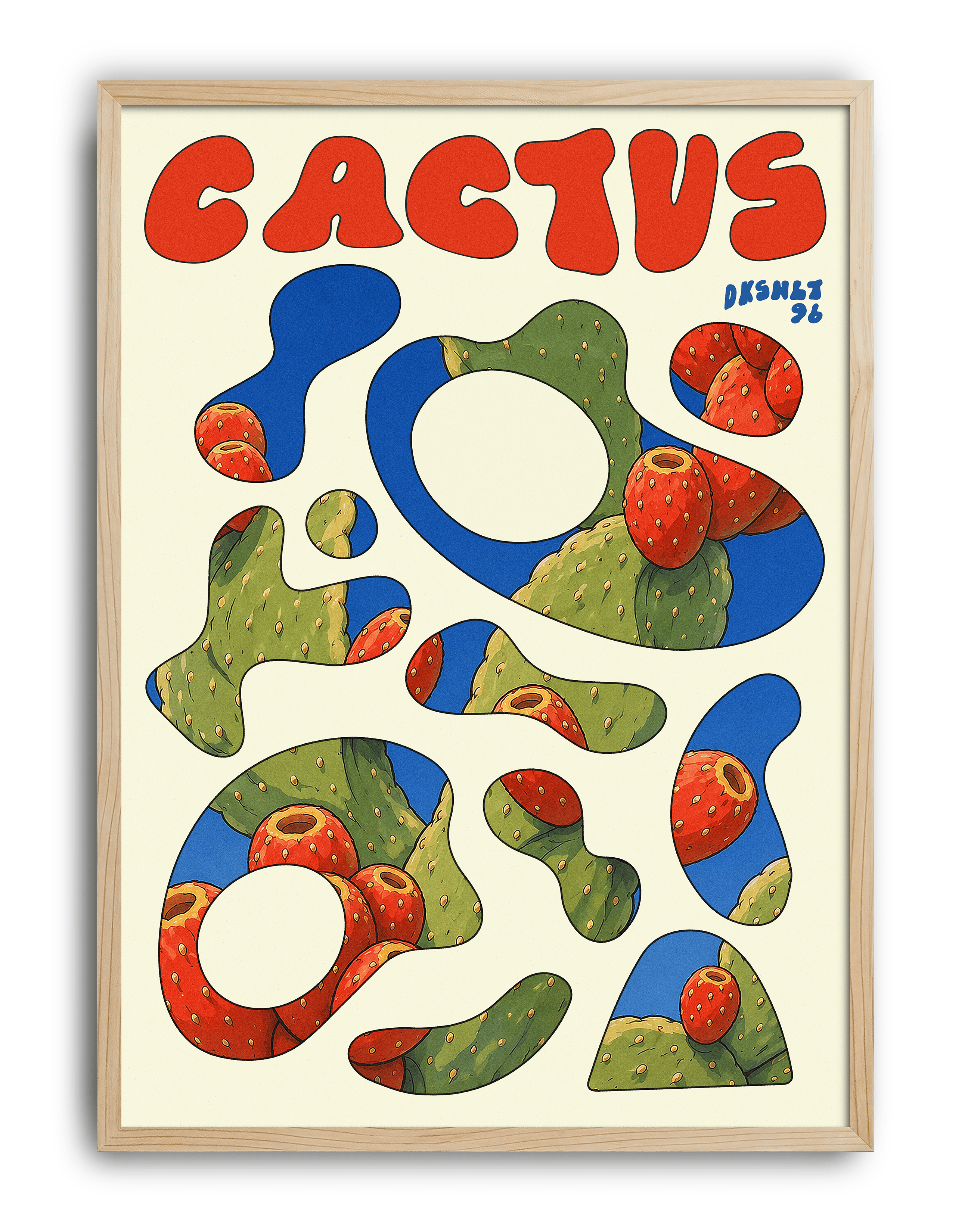 Cactus Flow Modern Duvar Tablosu – Krem Mavi Kaktüs Poster