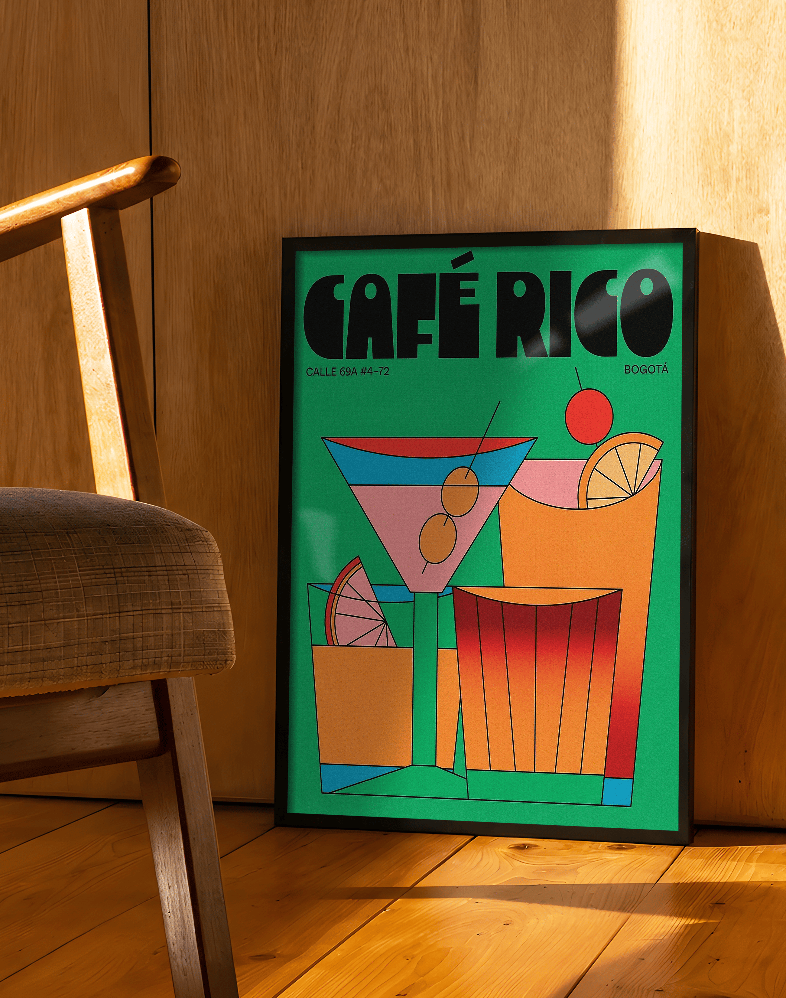 Café Rico Modern Duvar Tablosu – Yeşil Kokteyl Bar Poster