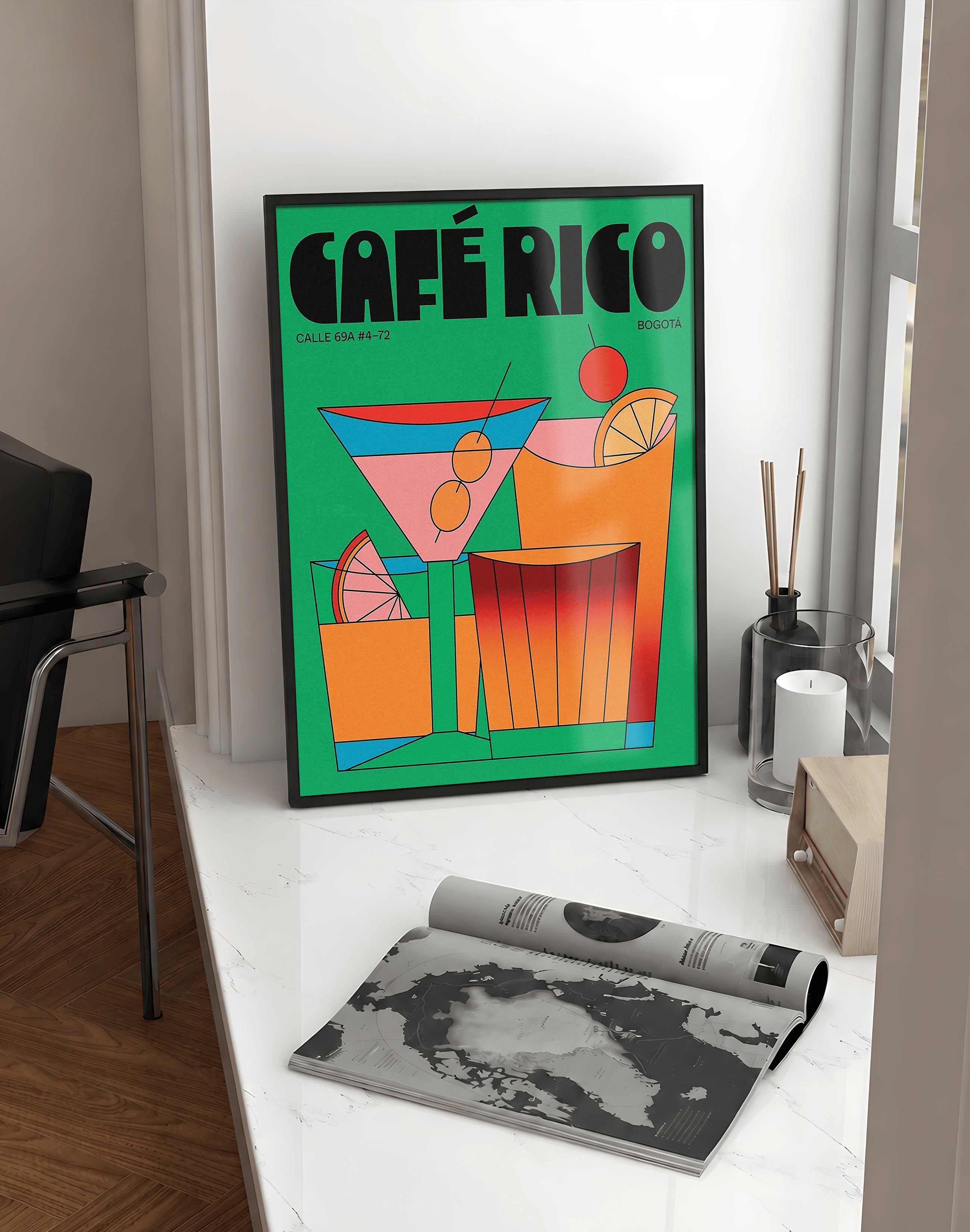 Café Rico Modern Duvar Tablosu – Yeşil Kokteyl Bar Poster