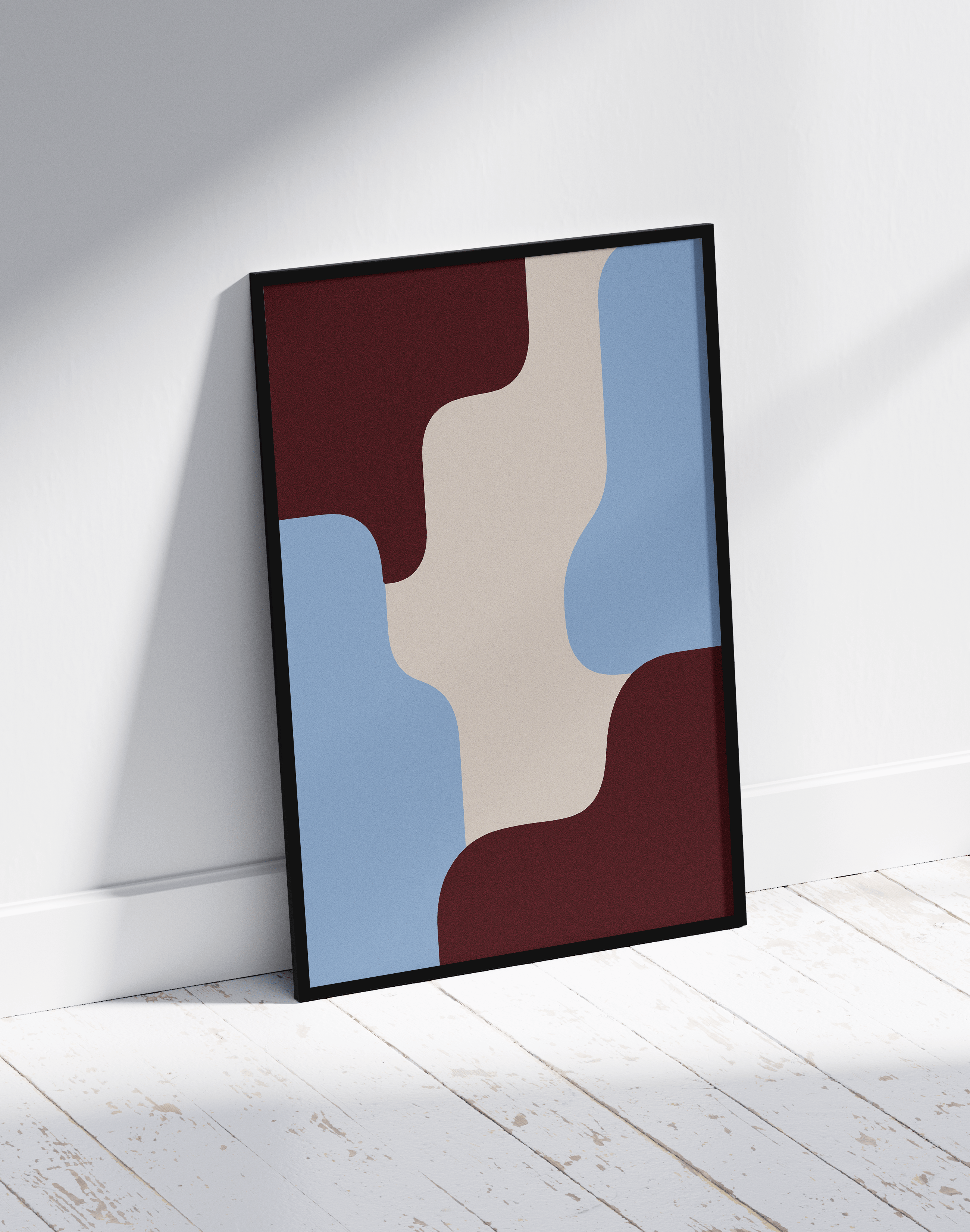 Calm Blocks Modern Duvar Tablosu – Bordo Mavi Minimal Abstract Poster
