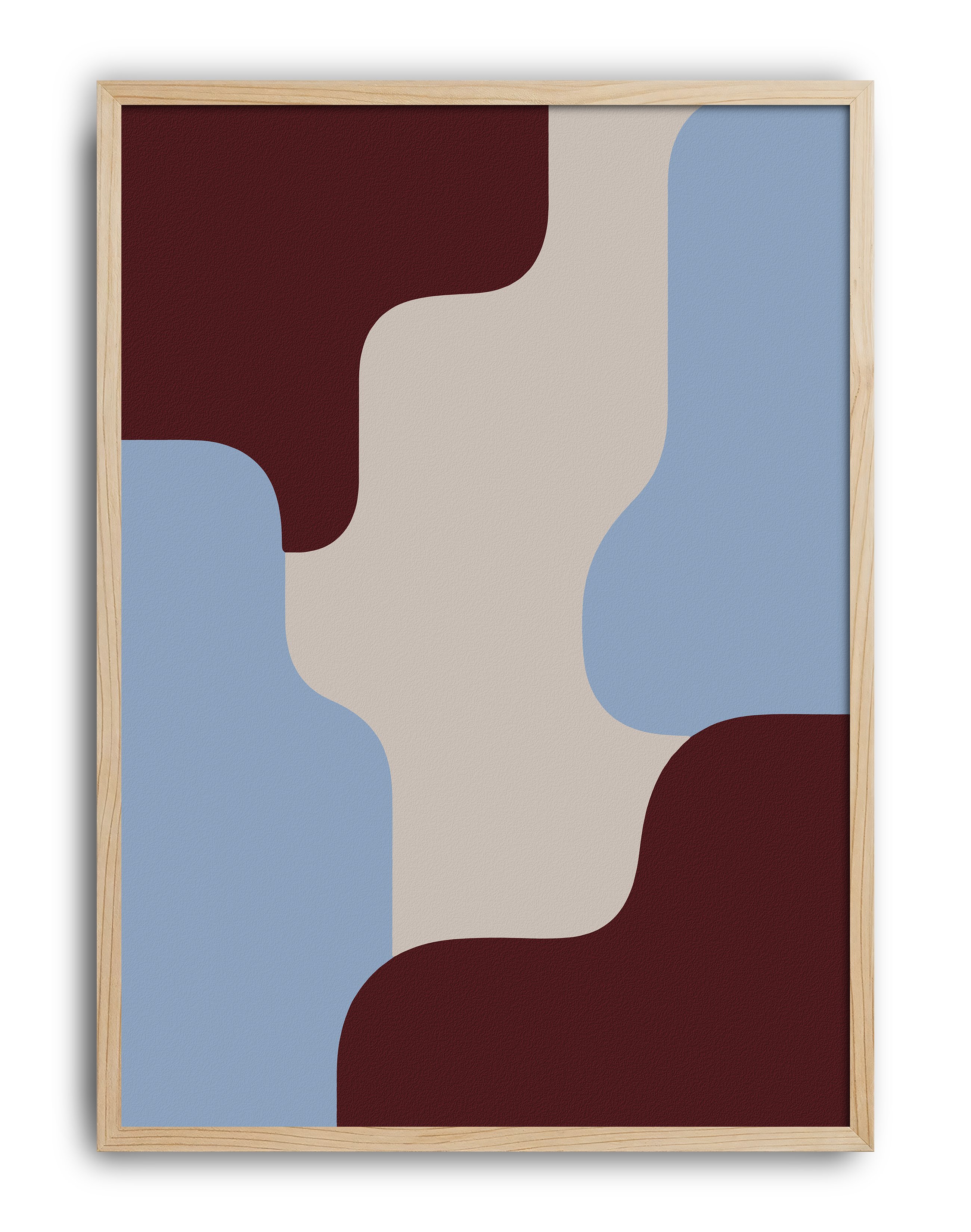 Calm Blocks Modern Duvar Tablosu – Bordo Mavi Minimal Abstract Poster