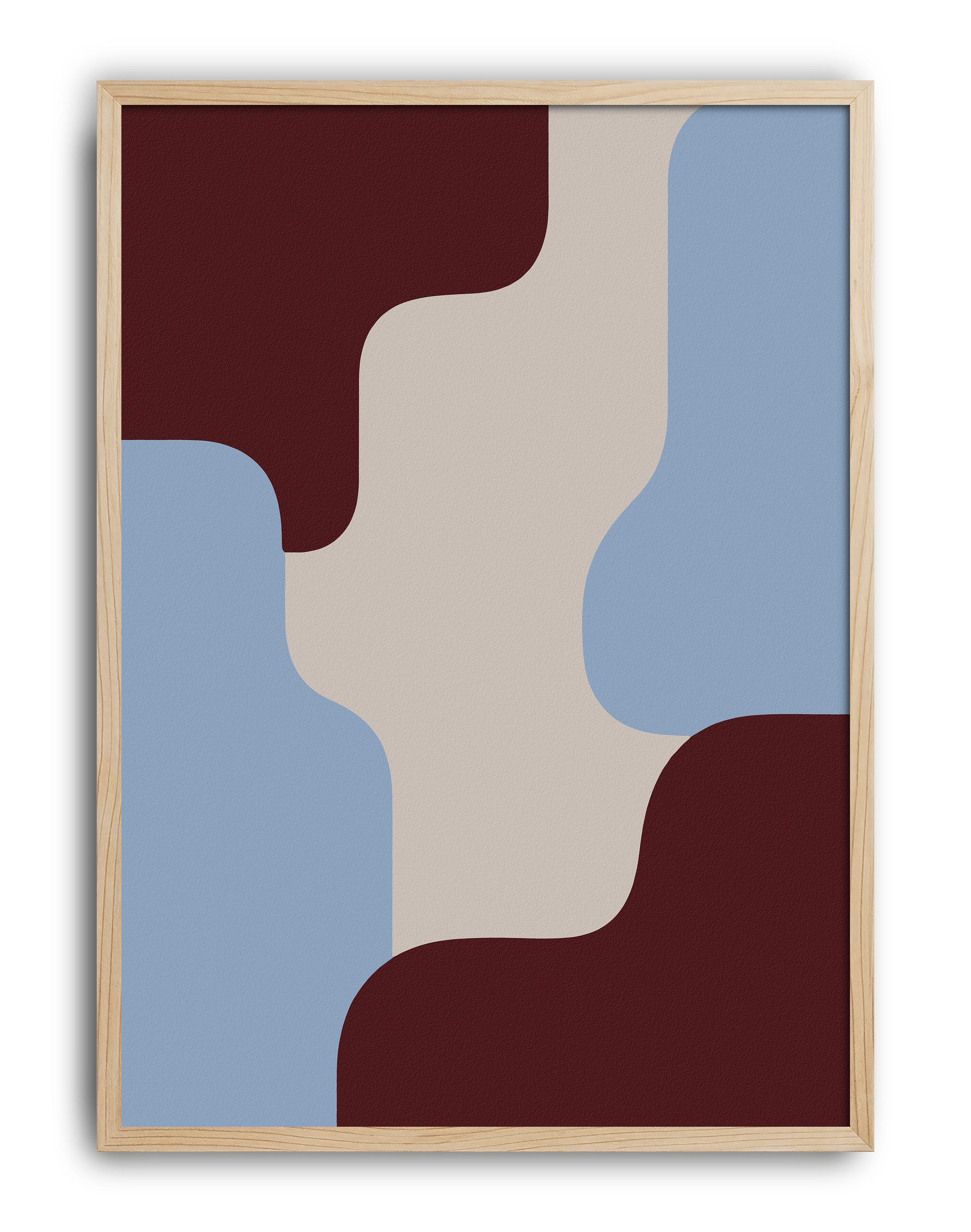 Calm Blocks Modern Duvar Tablosu – Bordo Mavi Minimal Abstract Poster
