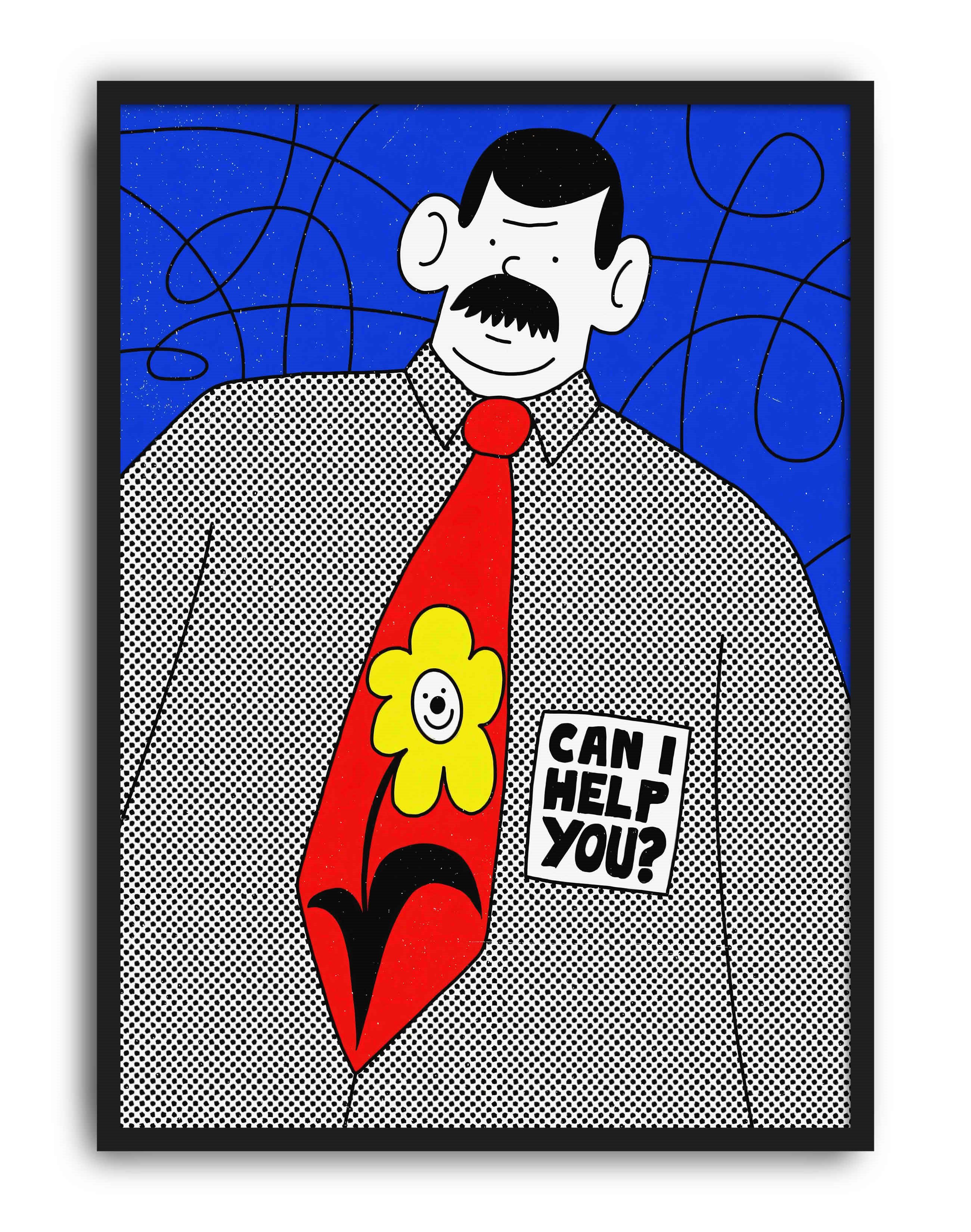 Can I Help You Mavi Kırmızı Figüratif Duvar Tablosu - İllüstrasyon Poster