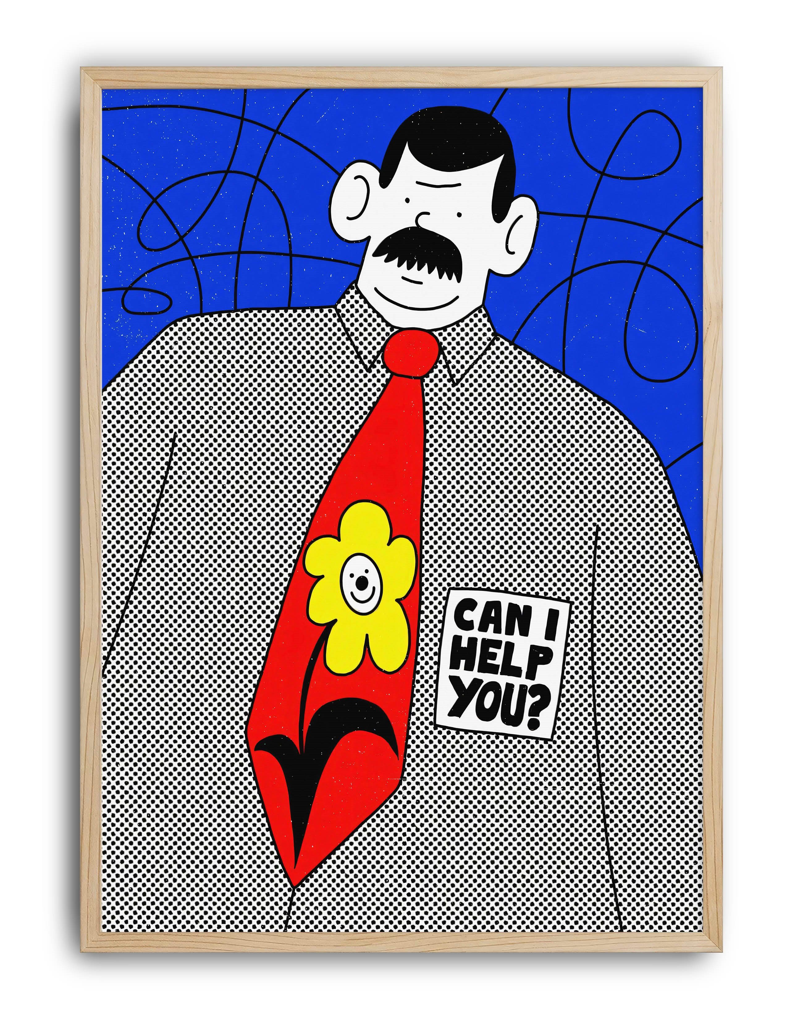 Can I Help You Mavi Kırmızı Figüratif Duvar Tablosu - İllüstrasyon Poster