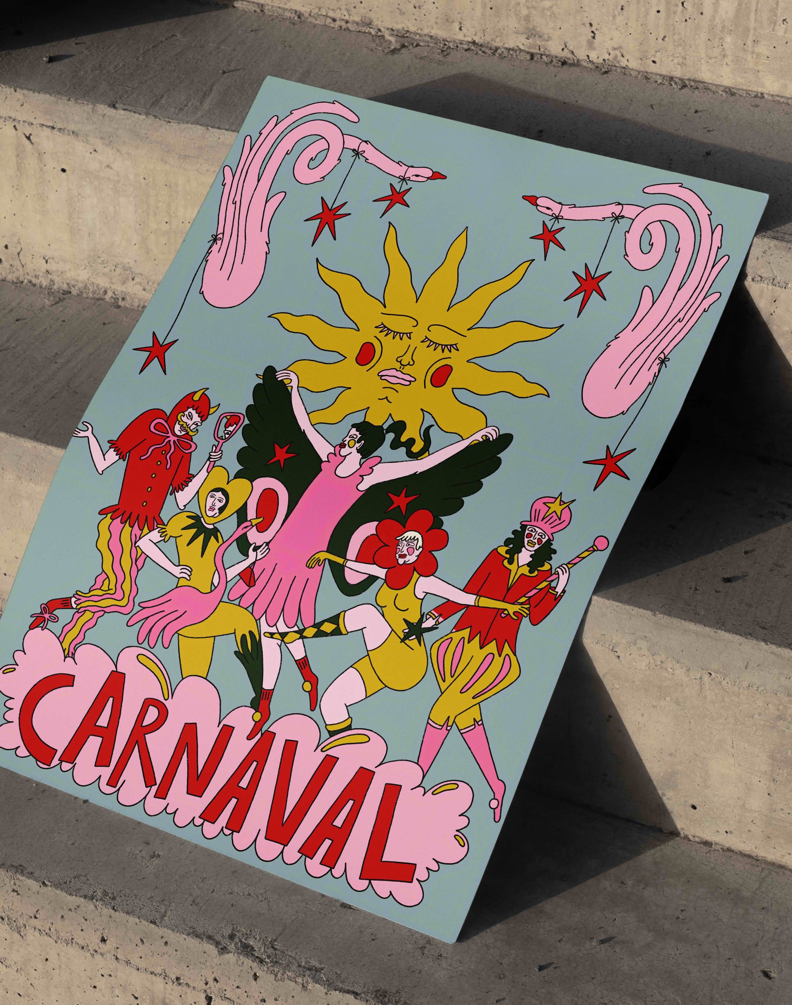 Carnaval Sürreal Modern Duvar Tablosu - Renkli Karnaval Figüratif Poster