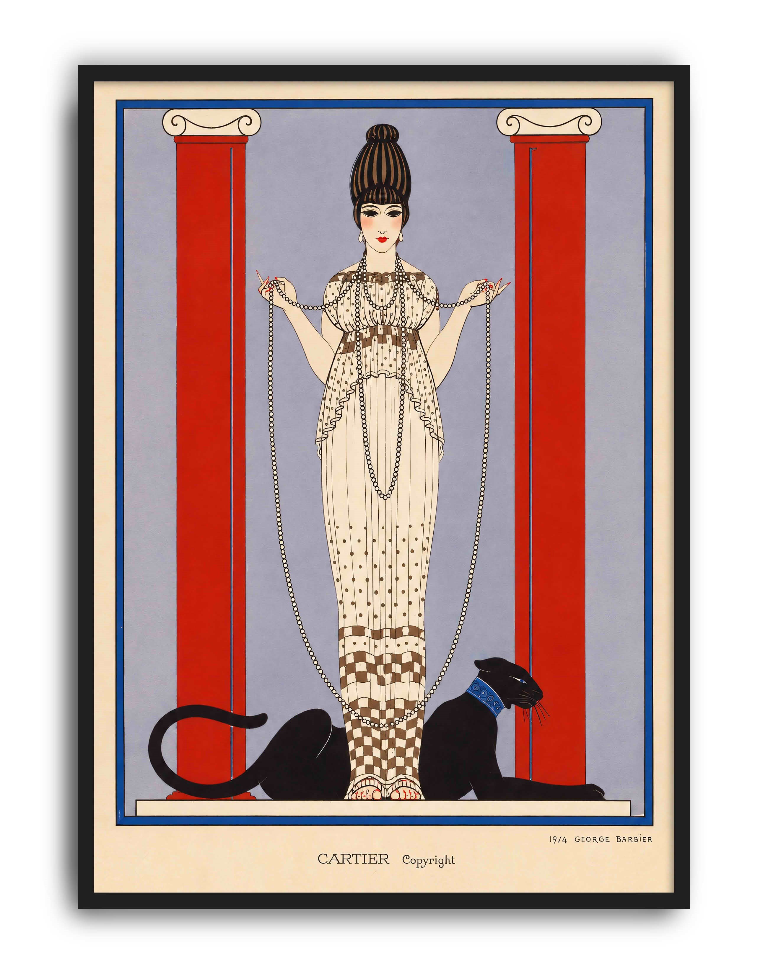 Cartier Panthère (1914) – Georges Barbier Art Deco Vintage Moda İllüstrasyonu Posteri