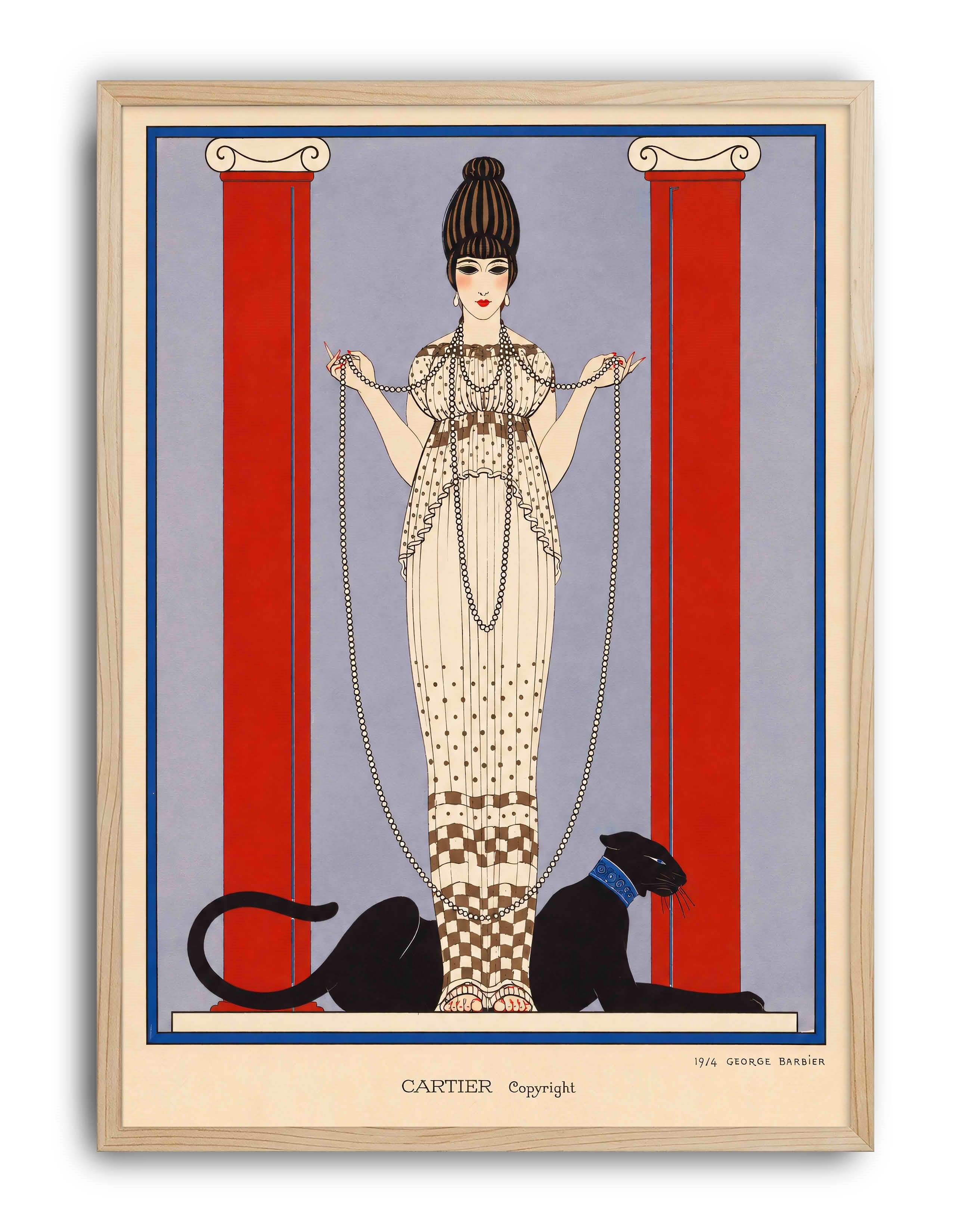 Cartier Panthère (1914) – Georges Barbier Art Deco Vintage Moda İllüstrasyonu Posteri
