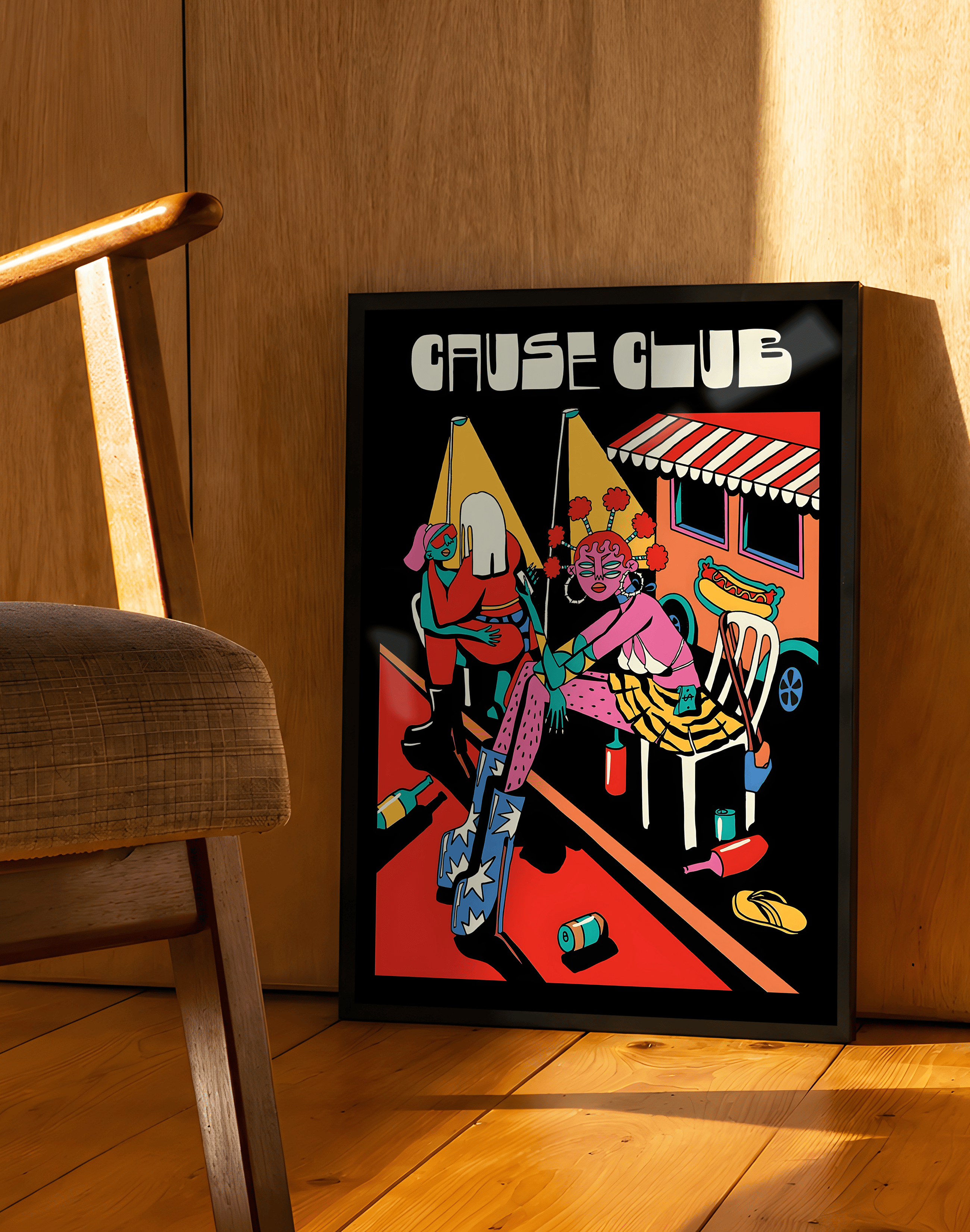 Cause Club Modern Duvar Tablosu – Siyah Kırmızı Gece Hayatı Poster