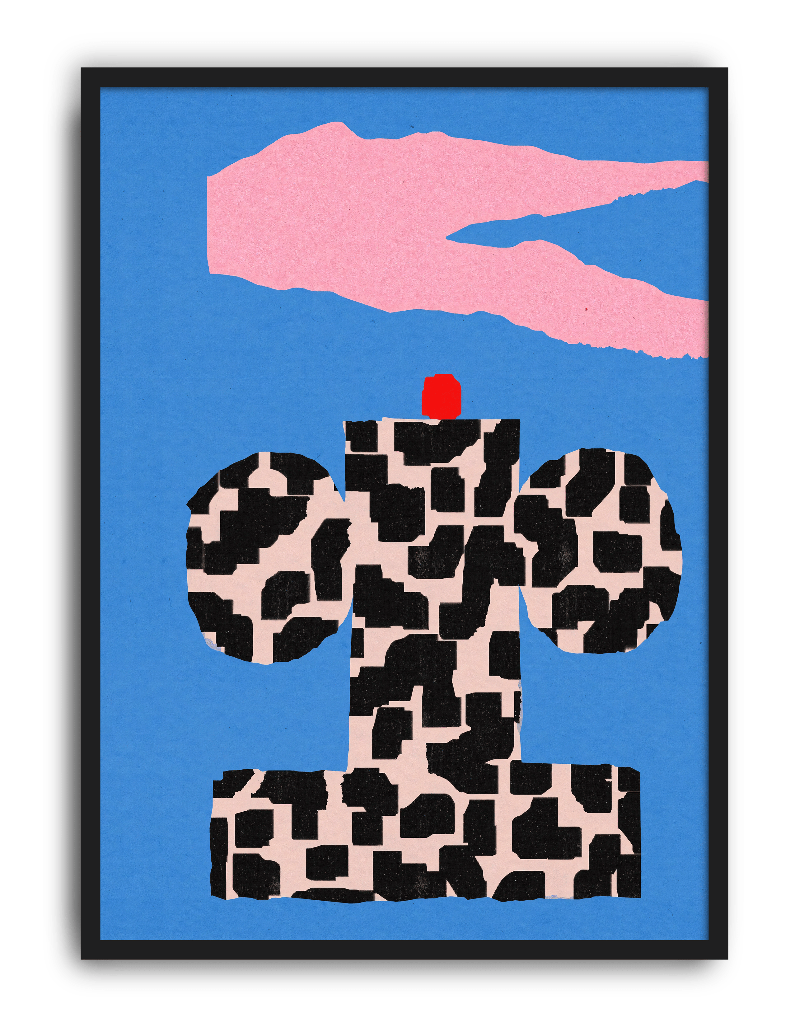 Checkered Totem Modern Duvar Tablosu – Mavi Zeminli Geometrik Abstract Poster