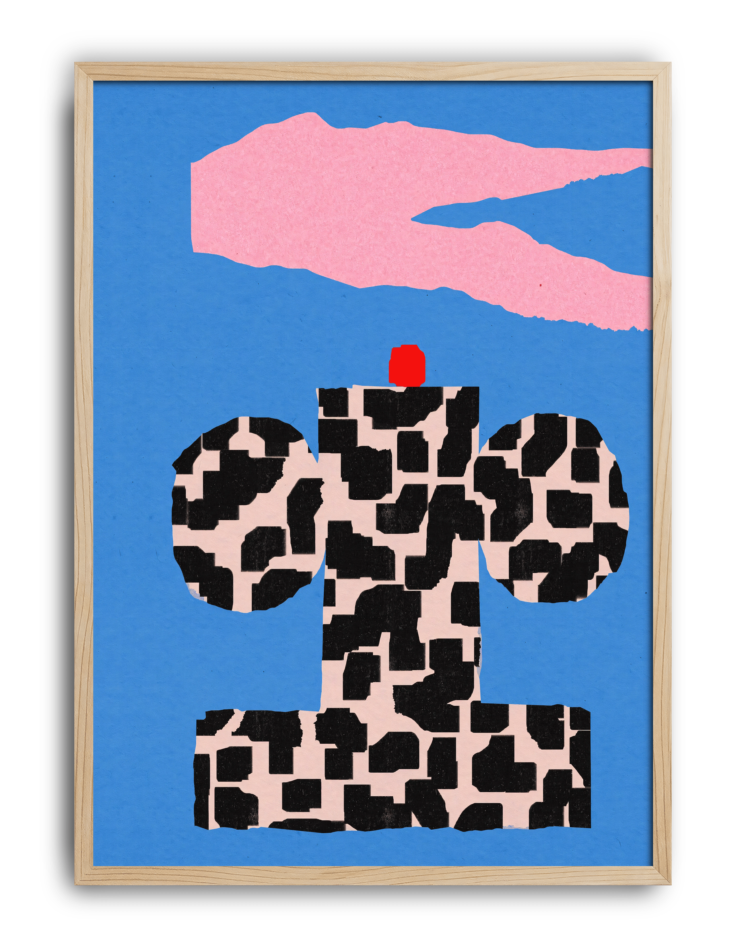 Checkered Totem Modern Duvar Tablosu – Mavi Zeminli Geometrik Abstract Poster