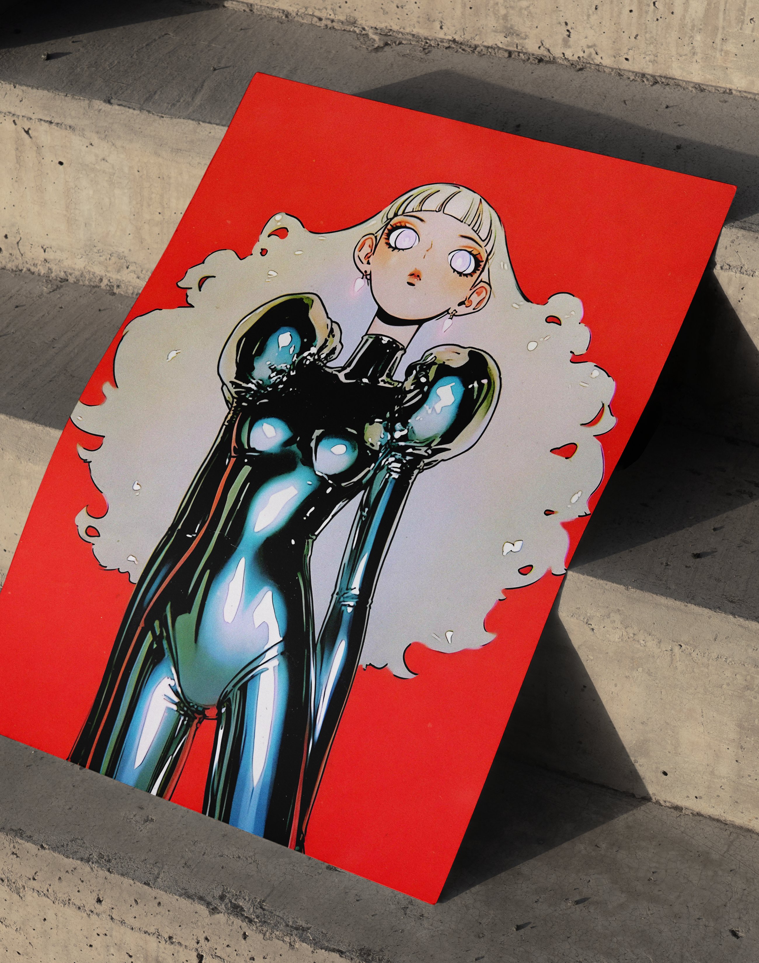 Chrome Doll Modern Duvar Tablosu – Kırmızı Anime Figüratif Poster