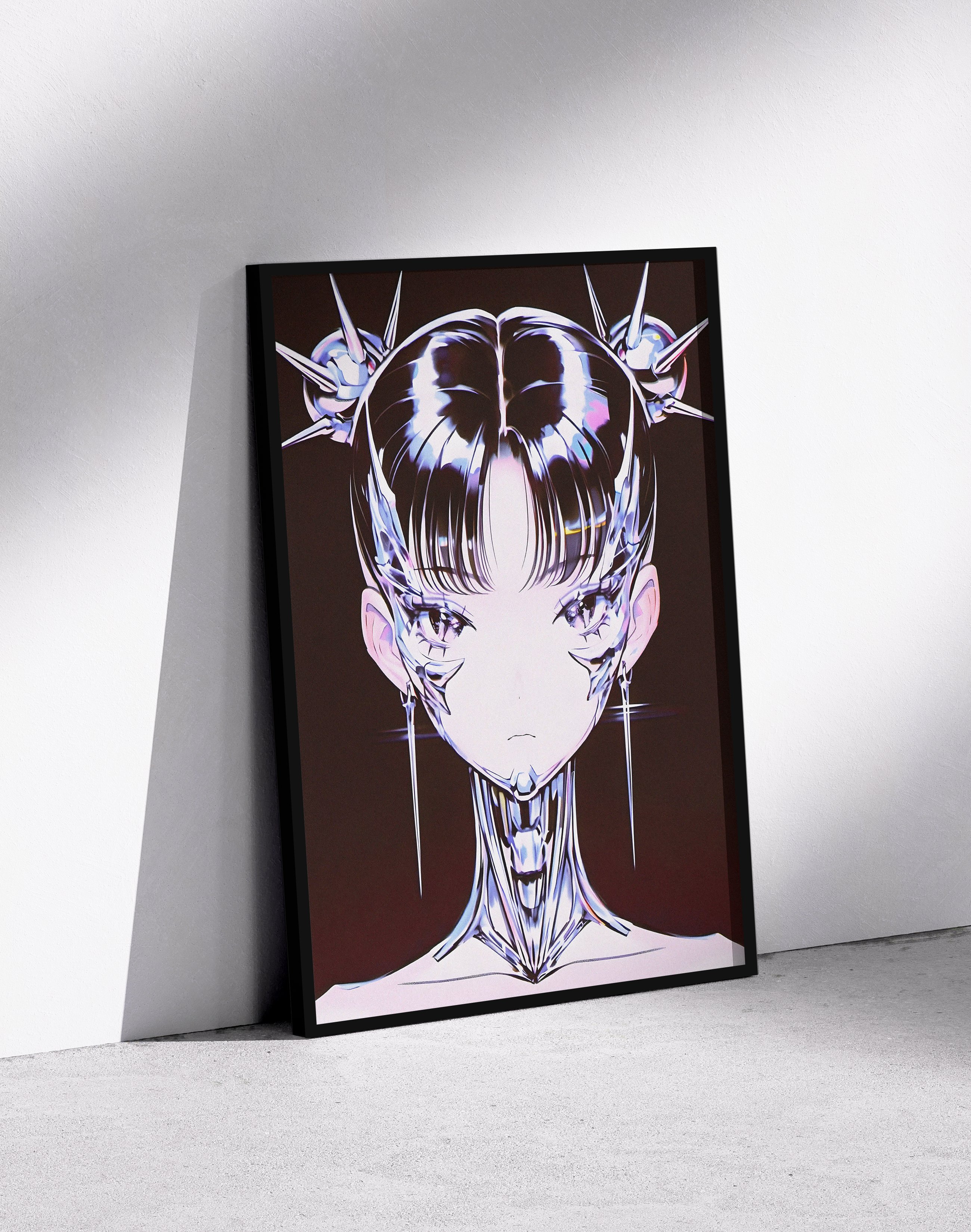 Chrome Valkyrie Modern Duvar Tablosu – Siyah Krom Anime Poster