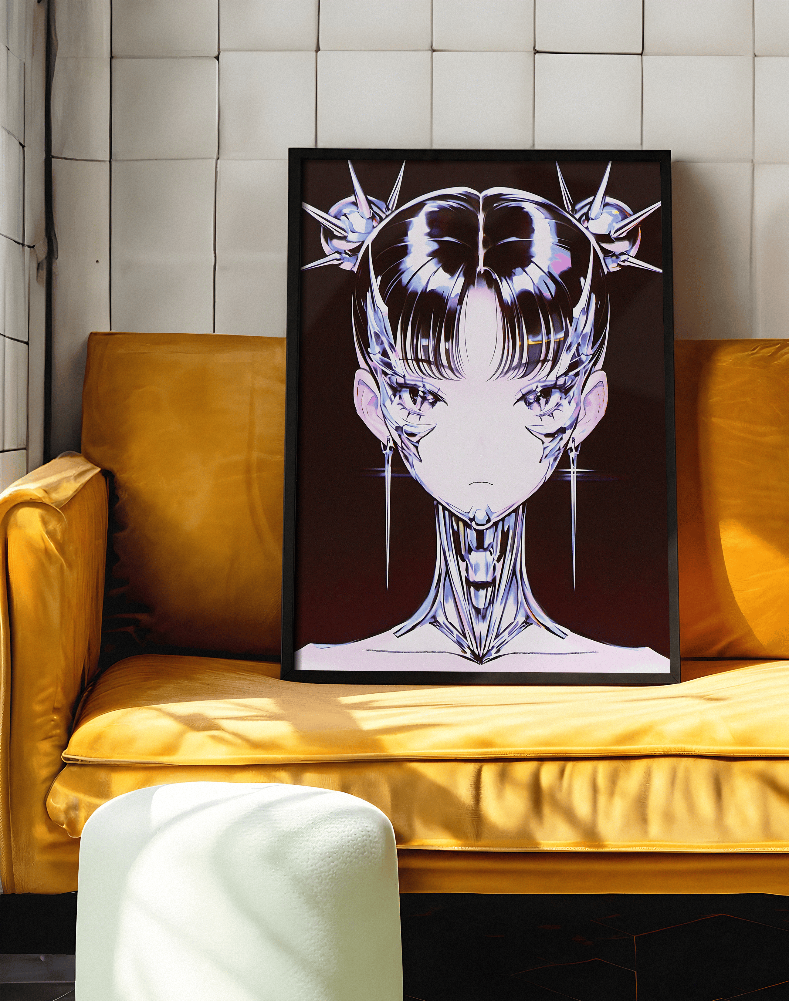 Chrome Valkyrie Modern Duvar Tablosu – Siyah Krom Anime Poster